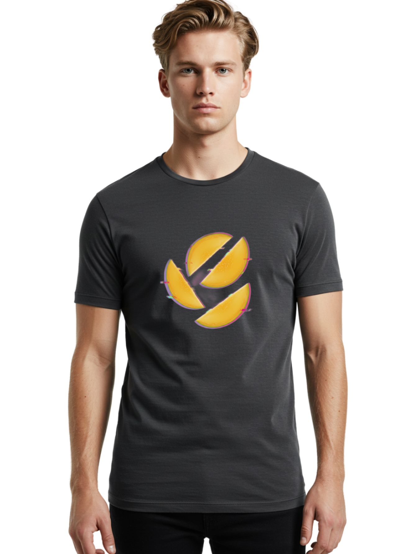 Mango-Slices Men'S Graphic Tee, 100% Cotton, Comfortable Casual Summer Wear, Machine Washable, Mango Slices, Fresh Fruit, Sliced Mango, Fruit Arrangement, Healthy Snack, Sweet Treat, Tropical Flavor, Vibrant Yellow, Culinary Delight Bac152