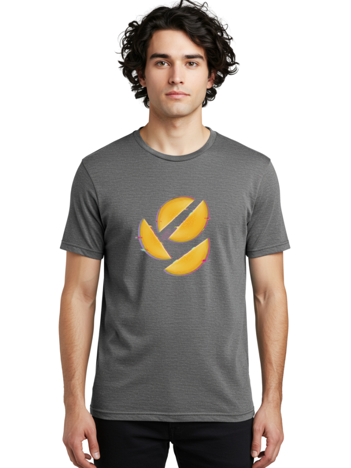 Mango-Slices Men'S Graphic Tee, 100% Cotton, Comfortable Casual Summer Wear, Machine Washable, Mango Slices, Fresh Fruit, Sliced Mango, Fruit Arrangement, Healthy Snack, Sweet Treat, Tropical Flavor, Vibrant Yellow, Culinary Delight Bac152