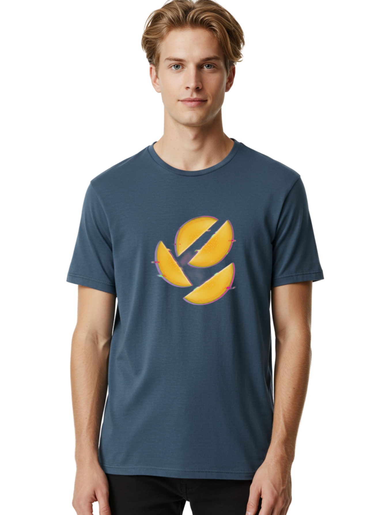 Mango-Slices Men'S Graphic Tee, 100% Cotton, Comfortable Casual Summer Wear, Machine Washable, Mango Slices, Fresh Fruit, Sliced Mango, Fruit Arrangement, Healthy Snack, Sweet Treat, Tropical Flavor, Vibrant Yellow, Culinary Delight Bac152