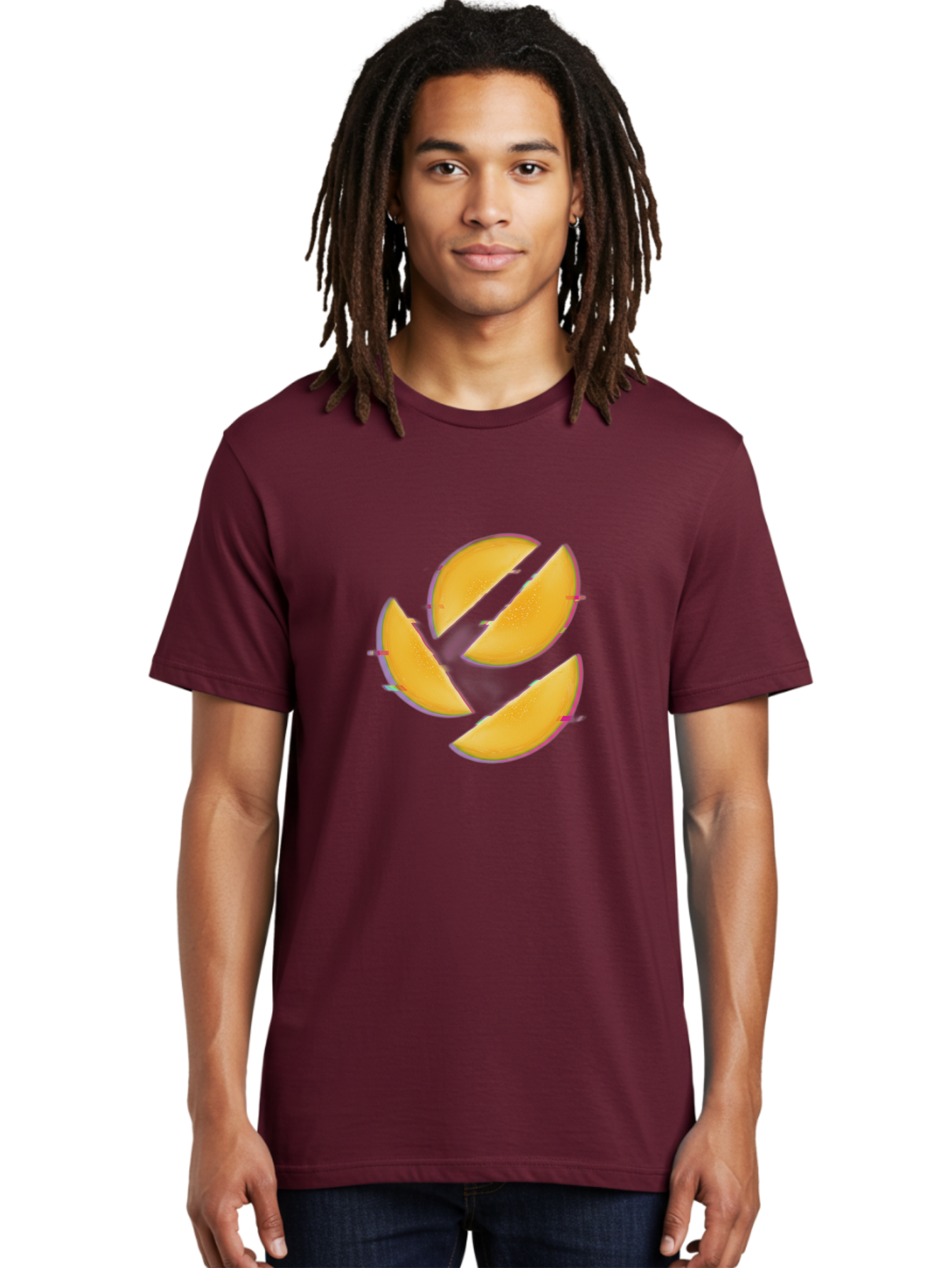 Mango-Slices Men'S Graphic Tee, 100% Cotton, Comfortable Casual Summer Wear, Machine Washable, Mango Slices, Fresh Fruit, Sliced Mango, Fruit Arrangement, Healthy Snack, Sweet Treat, Tropical Flavor, Vibrant Yellow, Culinary Delight Bac152
