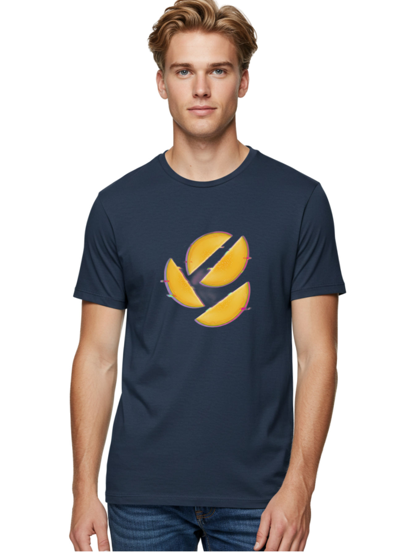 Mango-Slices Men'S Graphic Tee, 100% Cotton, Comfortable Casual Summer Wear, Machine Washable, Mango Slices, Fresh Fruit, Sliced Mango, Fruit Arrangement, Healthy Snack, Sweet Treat, Tropical Flavor, Vibrant Yellow, Culinary Delight Bac152