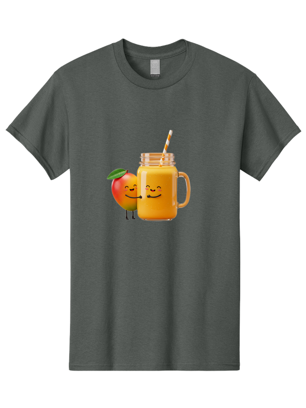 Mango-Smoothie-1 Men'S Graphic Tee, 100% Cotton, Comfortable Casual Summer Wear, Machine Washable, Mango Smoothie, Cartoon Characters, Healthy Drink, Orange Juice, Happy Fruit, Refreshing Beverage, Smiling Face, Straw In Glass Bac153