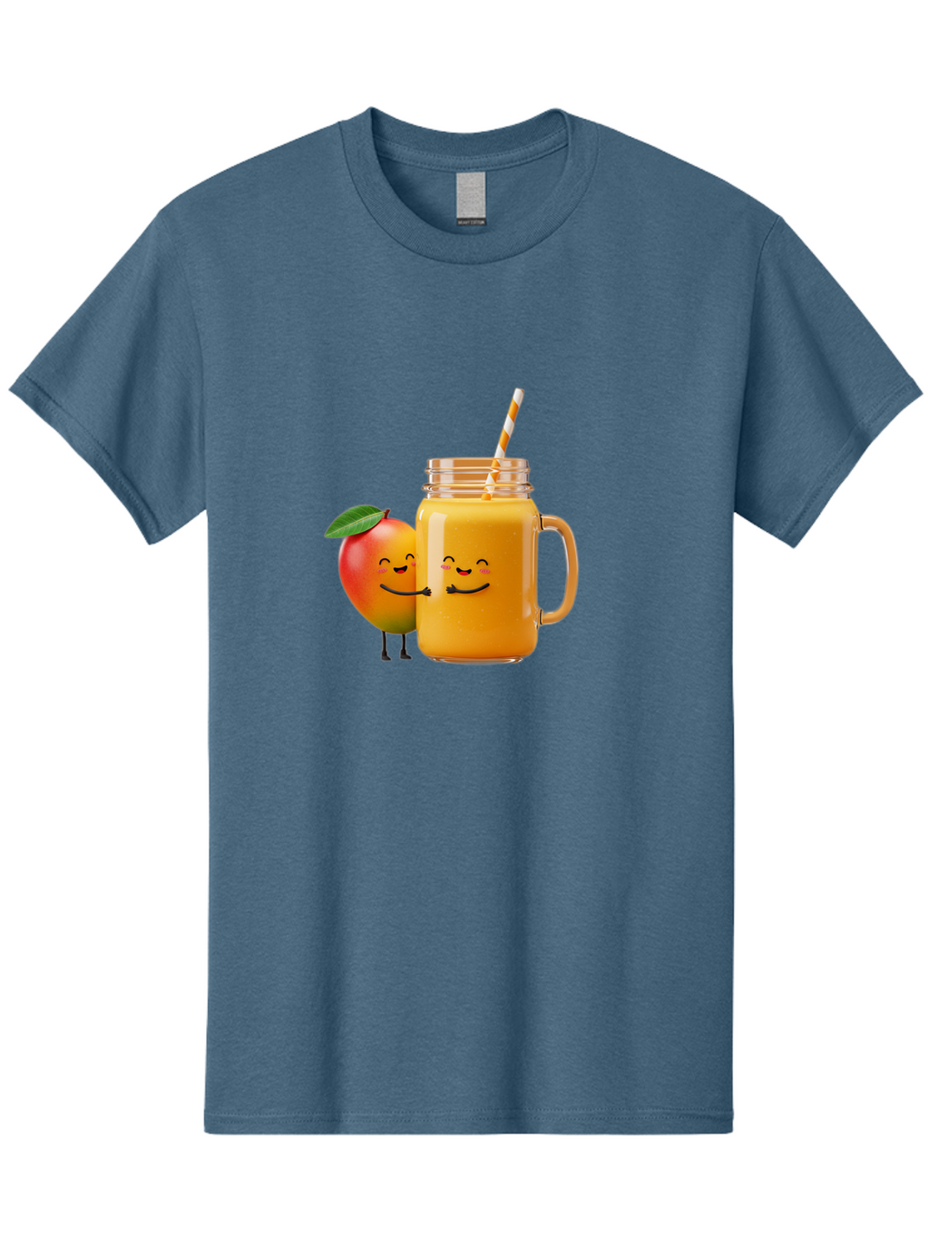 Mango-Smoothie-1 Men'S Graphic Tee, 100% Cotton, Comfortable Casual Summer Wear, Machine Washable, Mango Smoothie, Cartoon Characters, Healthy Drink, Orange Juice, Happy Fruit, Refreshing Beverage, Smiling Face, Straw In Glass Bac153