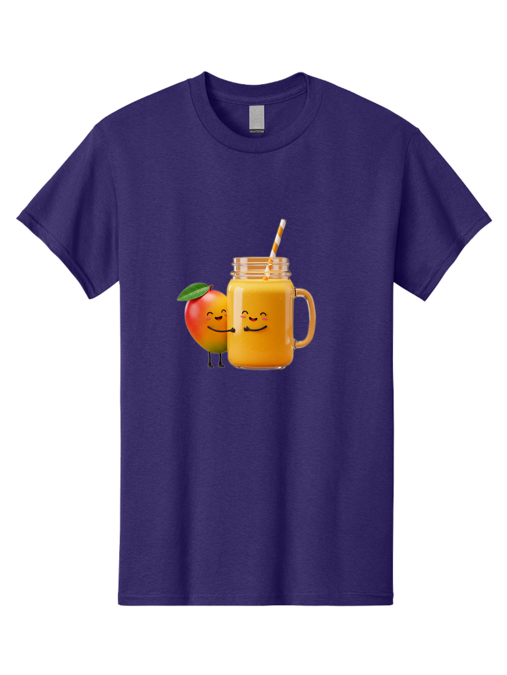 Mango-Smoothie-1 Men'S Graphic Tee, 100% Cotton, Comfortable Casual Summer Wear, Machine Washable, Mango Smoothie, Cartoon Characters, Healthy Drink, Orange Juice, Happy Fruit, Refreshing Beverage, Smiling Face, Straw In Glass Bac153