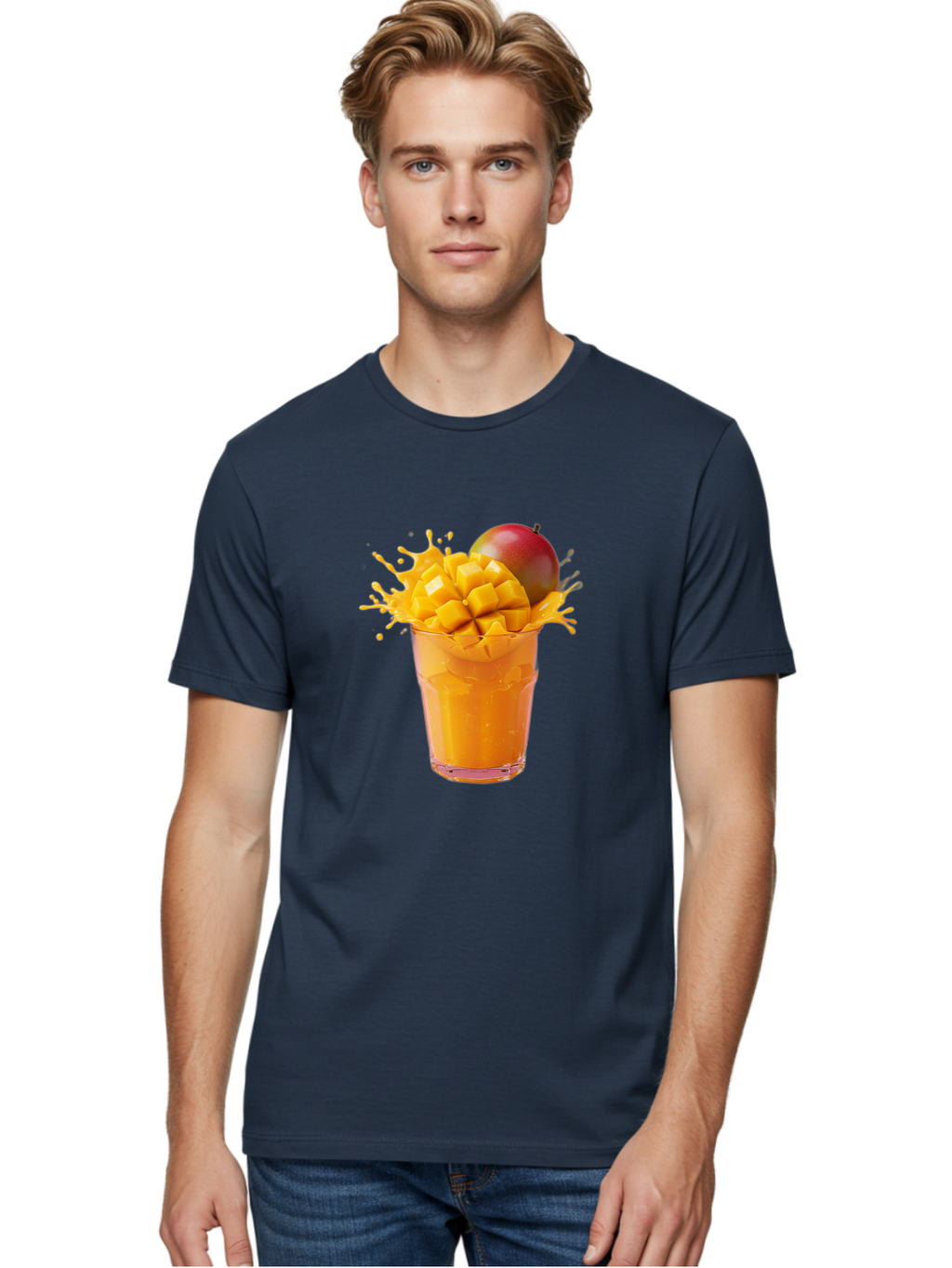 Mango-Smoothie-7 Men'S Graphic Tee, 100% Cotton, Comfortable Casual Summer Wear, Machine Washable, Mango Smoothie, Fresh Mango, Tropical Drink, Vibrant Colors, Healthy Beverage, Refreshing Drink, Summer Refreshment, Mango Chunks, Mango Juice Bac159