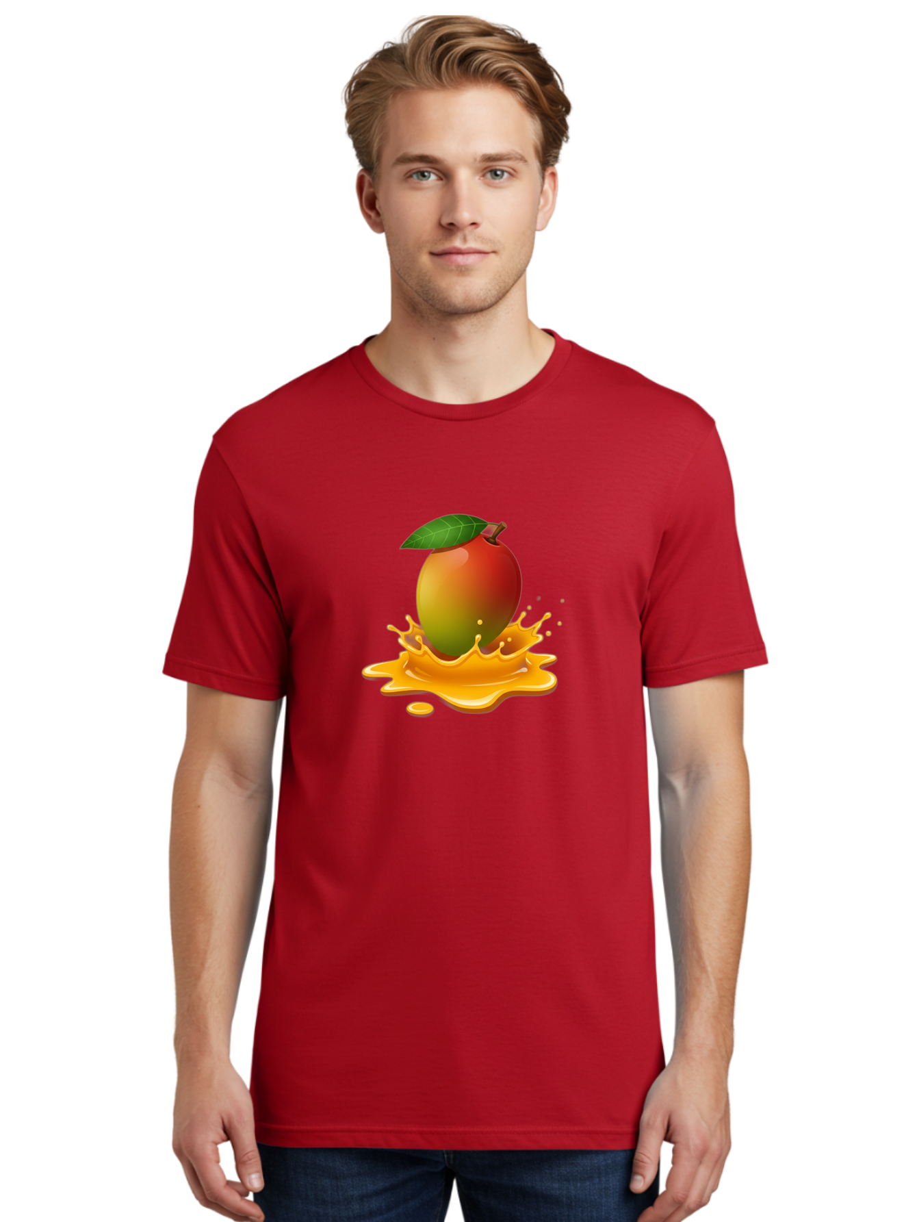 Mango-Splash-2 Men'S Graphic Tee, 100% Cotton, Comfortable Casual Summer Wear, Machine Washable, Tropical Mango, Juicy Fruit, Splash Art, Vibrant Colors, Mango Juice, Splashing Liquid, Fresh Produce, Summer Vibes, Healthy Snack, Bac162