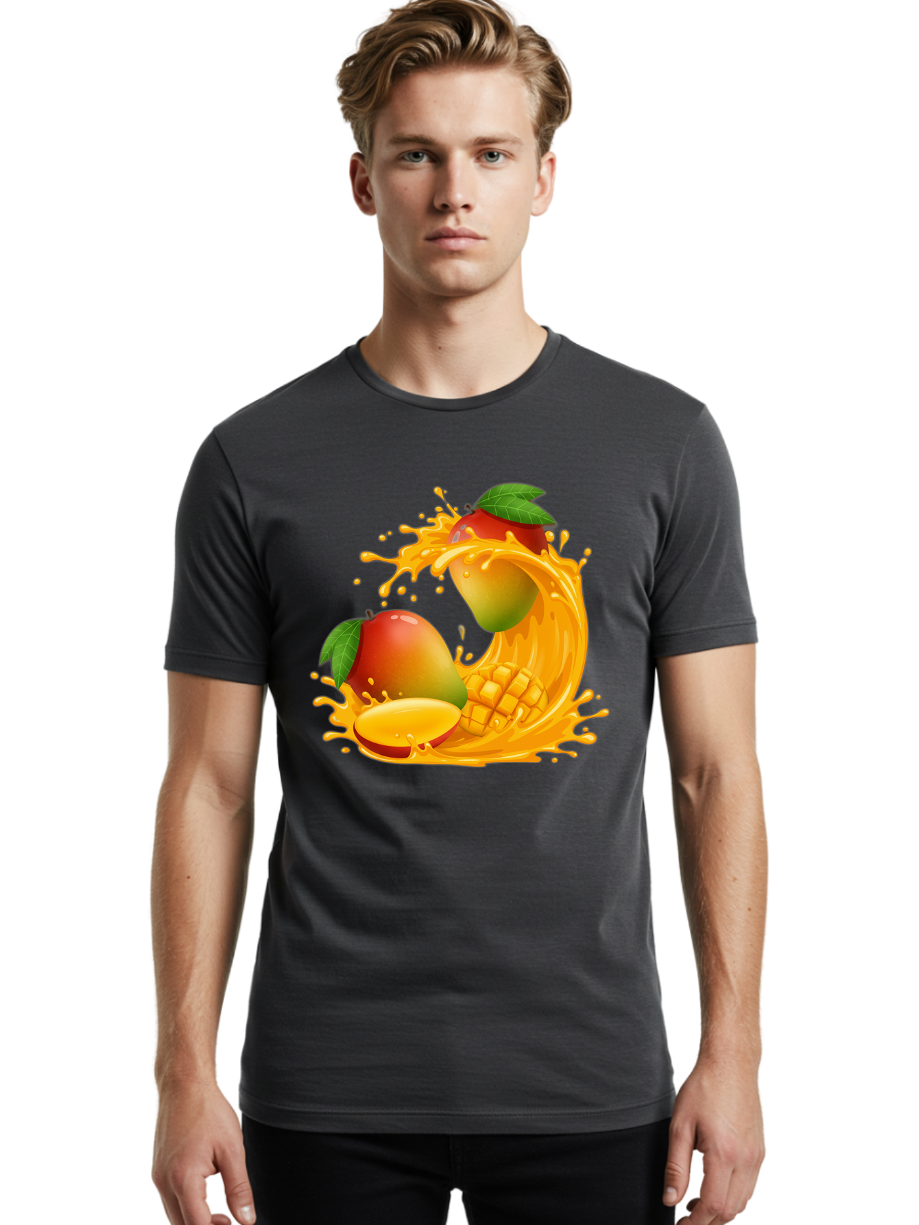 Mango-Splash-4 Men'S Graphic Tee, 100% Cotton, Comfortable Casual Summer Wear, Machine Washable, Mango Fruit, Juicy Mango, Mango Slice, Mango Juice Splash, Mango Chunks, Fresh Mango, Ripe Mango, Tropical Fruit Bac164