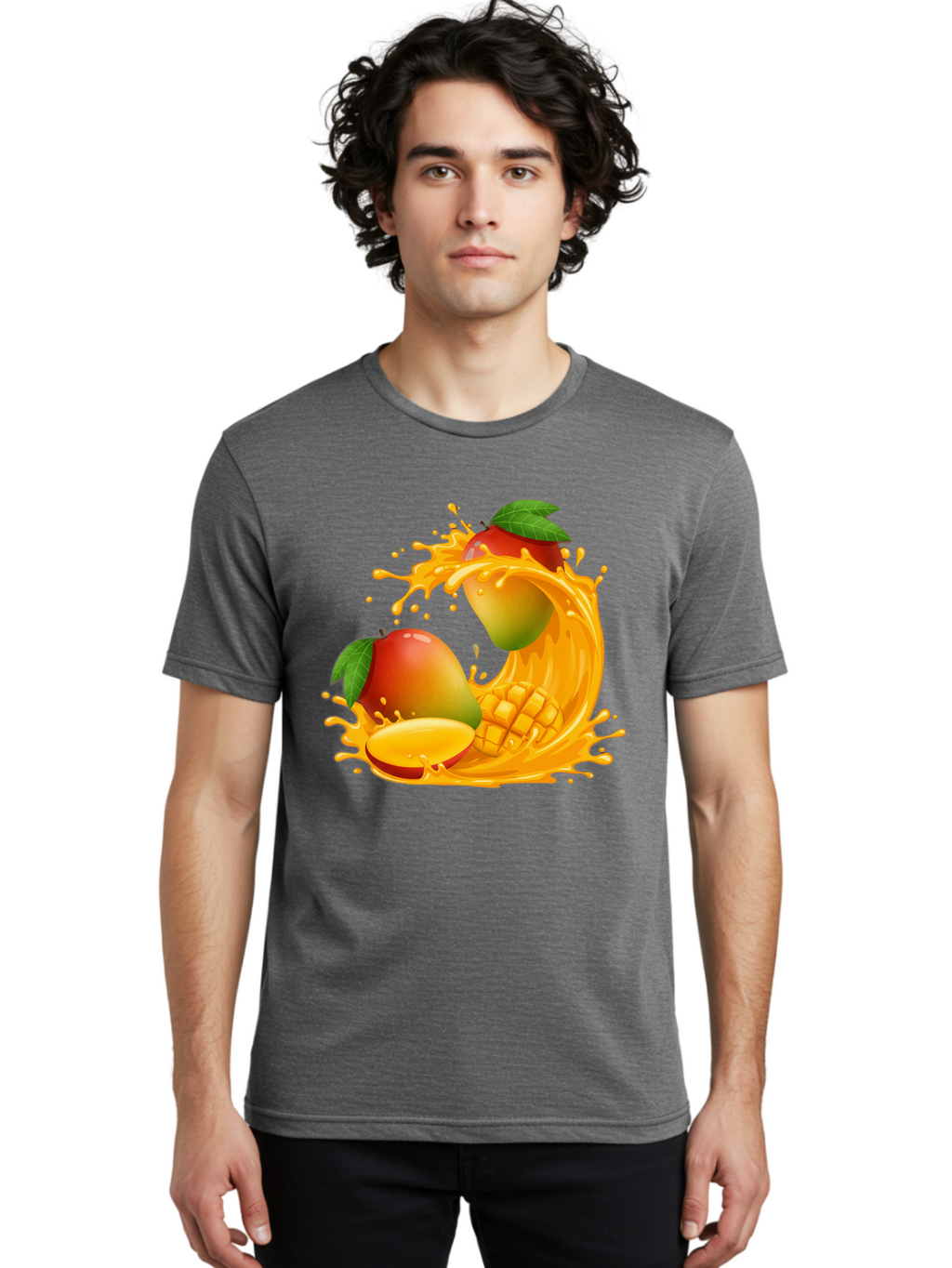 Mango-Splash-4 Men'S Graphic Tee, 100% Cotton, Comfortable Casual Summer Wear, Machine Washable, Mango Fruit, Juicy Mango, Mango Slice, Mango Juice Splash, Mango Chunks, Fresh Mango, Ripe Mango, Tropical Fruit Bac164