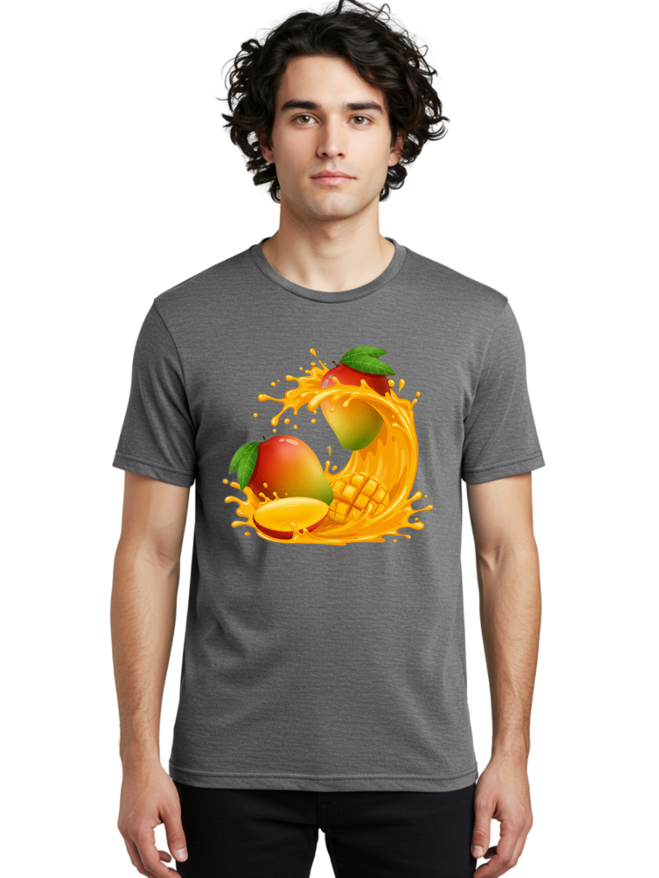 Mango-Splash-4 Men'S Graphic Tee, 100% Cotton, Comfortable Casual Summer Wear, Machine Washable, Mango Fruit, Juicy Mango, Mango Slice, Mango Juice Splash, Mango Chunks, Fresh Mango, Ripe Mango, Tropical Fruit Bac164