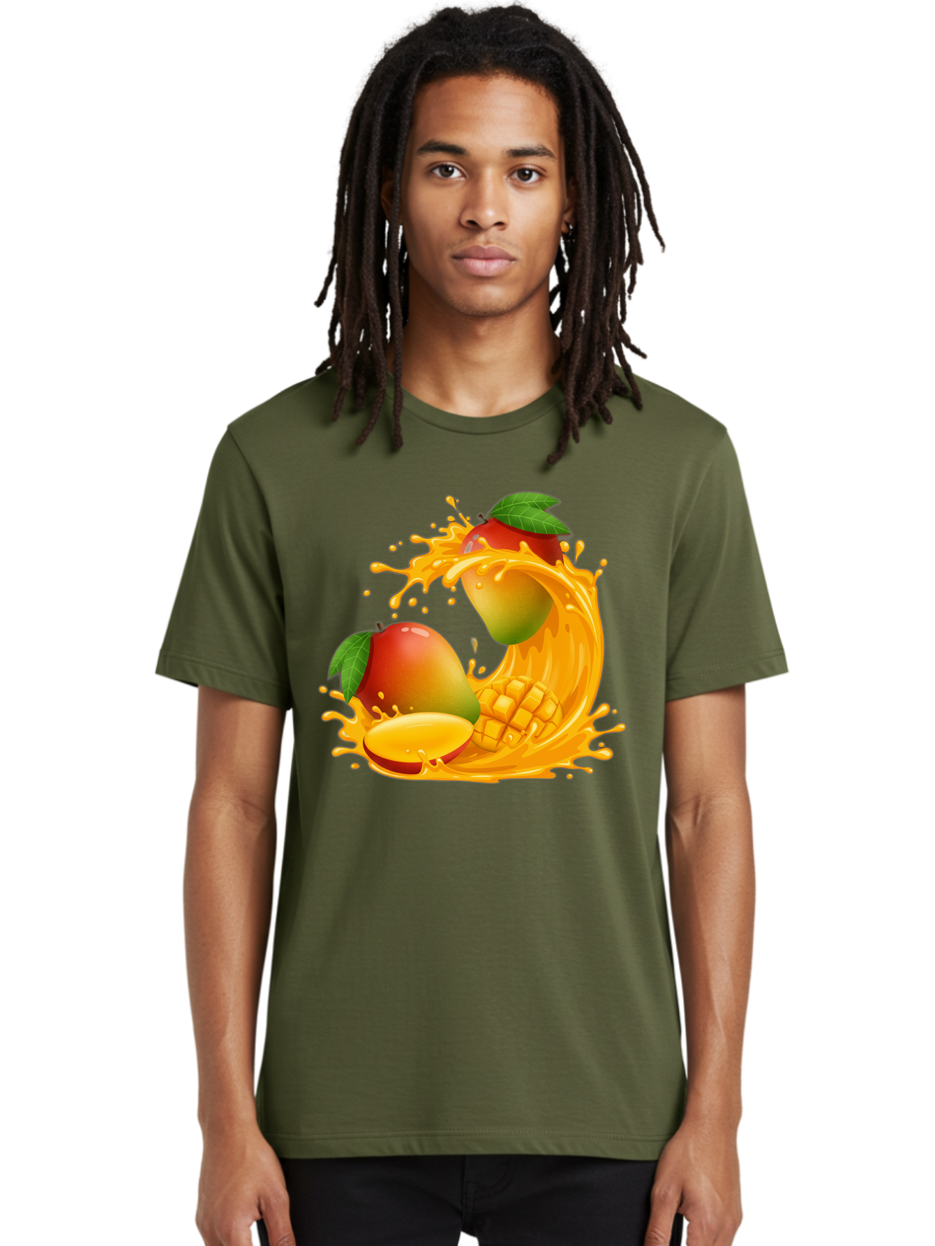 Mango-Splash-4 Men'S Graphic Tee, 100% Cotton, Comfortable Casual Summer Wear, Machine Washable, Mango Fruit, Juicy Mango, Mango Slice, Mango Juice Splash, Mango Chunks, Fresh Mango, Ripe Mango, Tropical Fruit Bac164