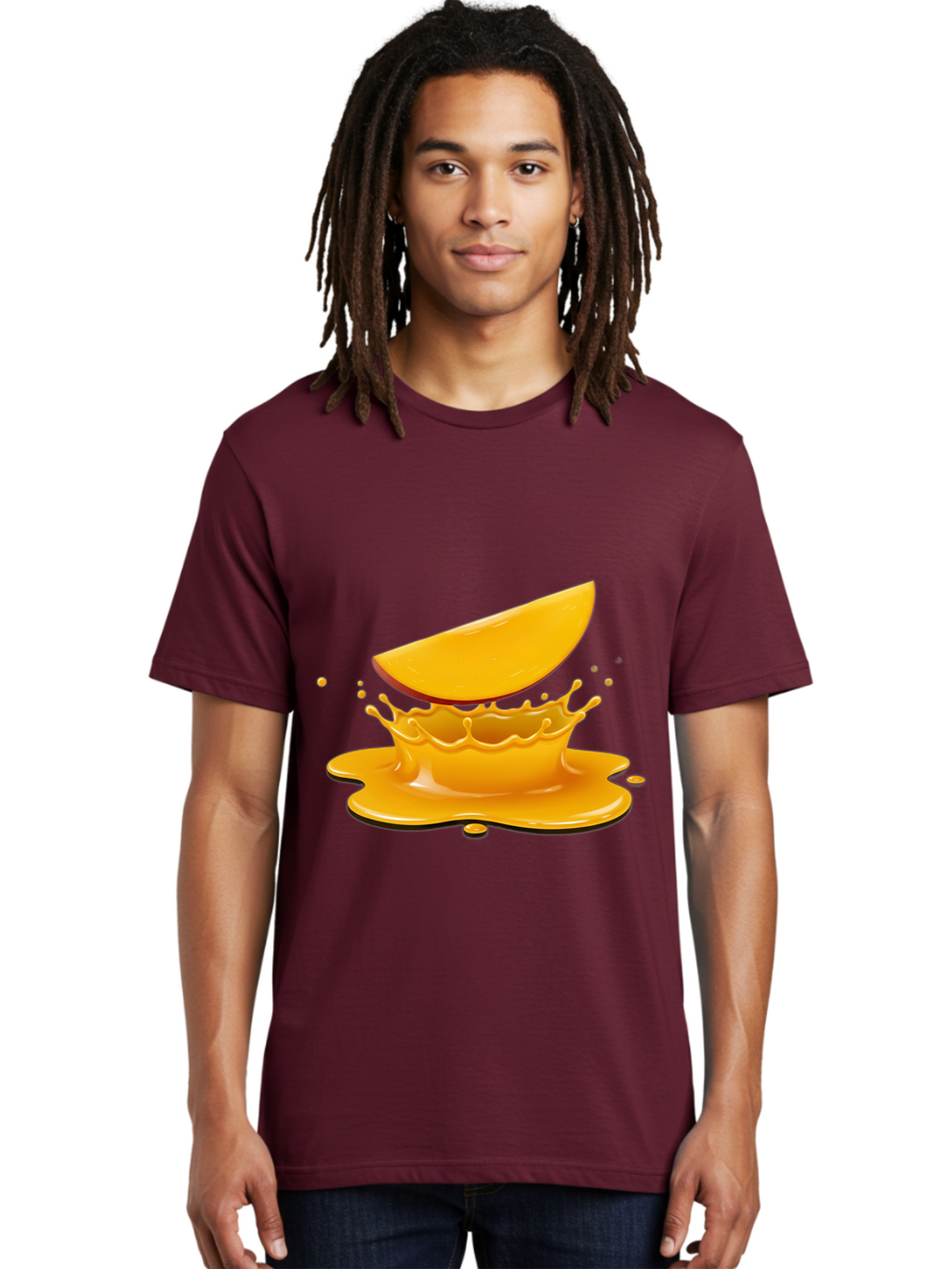 Mango-Splash Men'S Graphic Tee, 100% Cotton, Comfortable Casual Summer Wear, Machine Washable, Mango Slice, Juice Splash, Vibrant Orange, Fruity Scene, Splashing Juice, Summer Drink, Tropical Flavors, Refreshing Drink, Healthy Snack Bac165