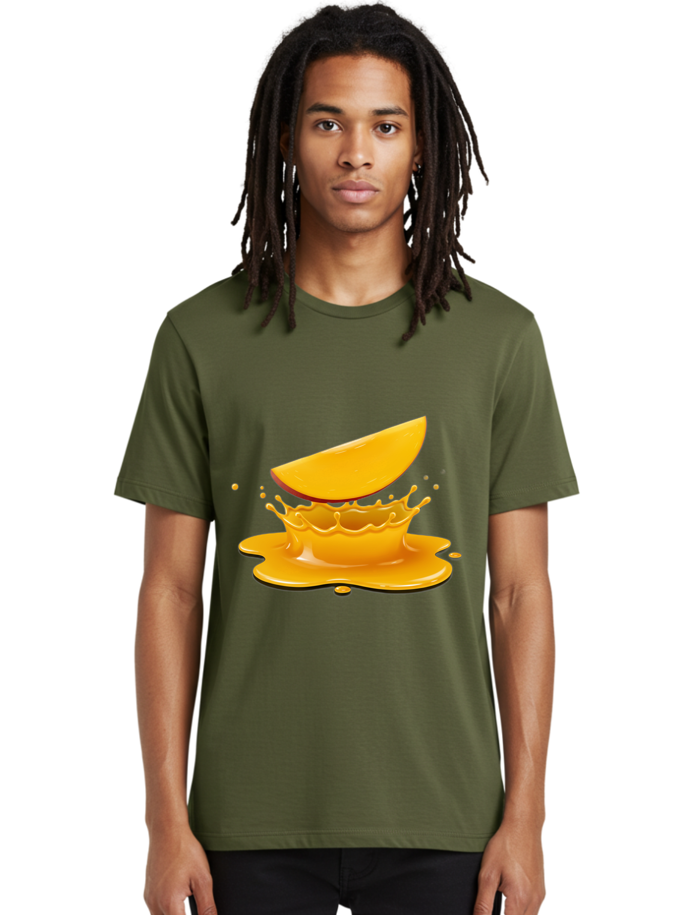 Mango-Splash Men'S Graphic Tee, 100% Cotton, Comfortable Casual Summer Wear, Machine Washable, Mango Slice, Juice Splash, Vibrant Orange, Fruity Scene, Splashing Juice, Summer Drink, Tropical Flavors, Refreshing Drink, Healthy Snack Bac165