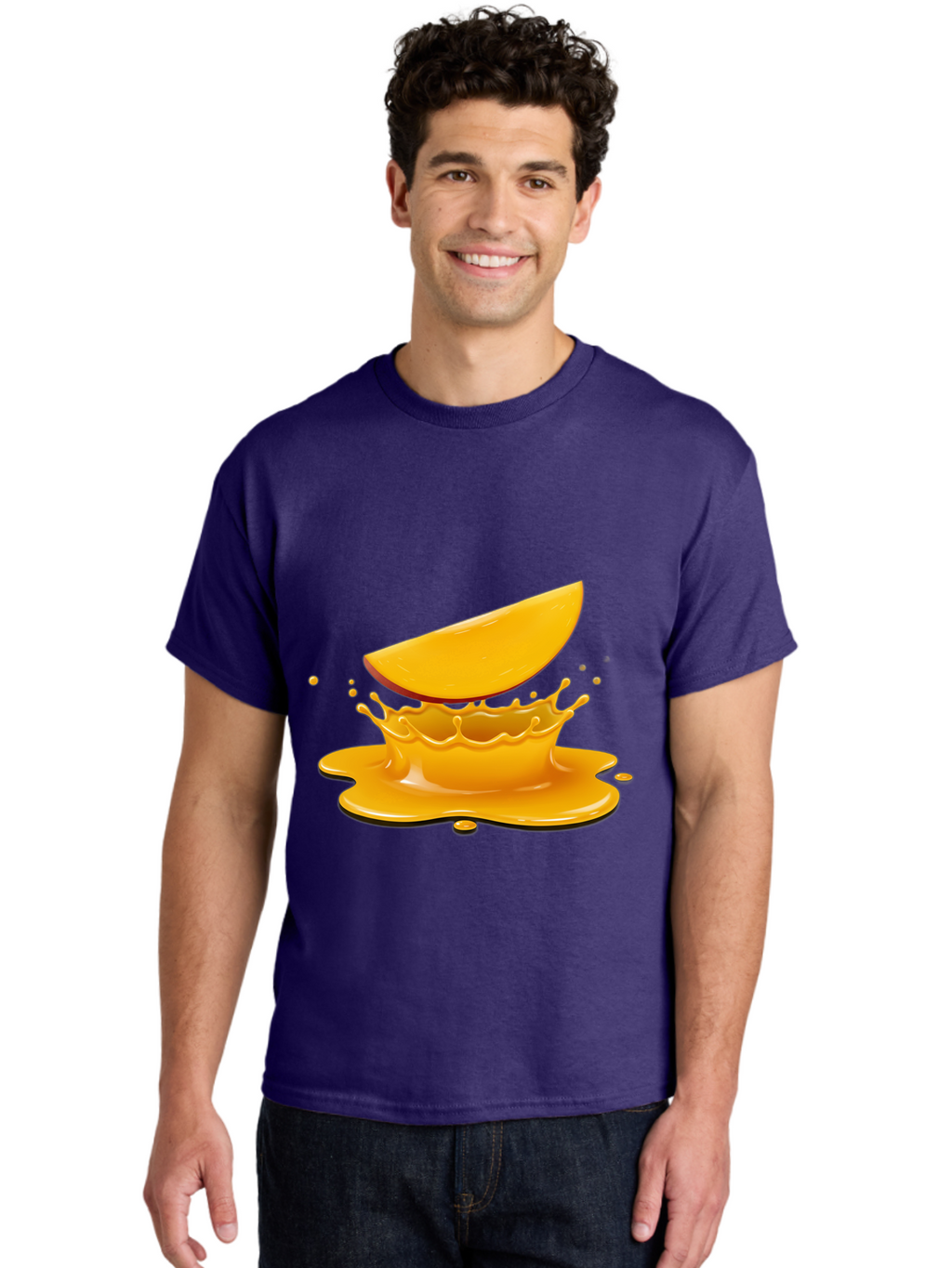 Mango-Splash Men'S Graphic Tee, 100% Cotton, Comfortable Casual Summer Wear, Machine Washable, Mango Slice, Juice Splash, Vibrant Orange, Fruity Scene, Splashing Juice, Summer Drink, Tropical Flavors, Refreshing Drink, Healthy Snack Bac165