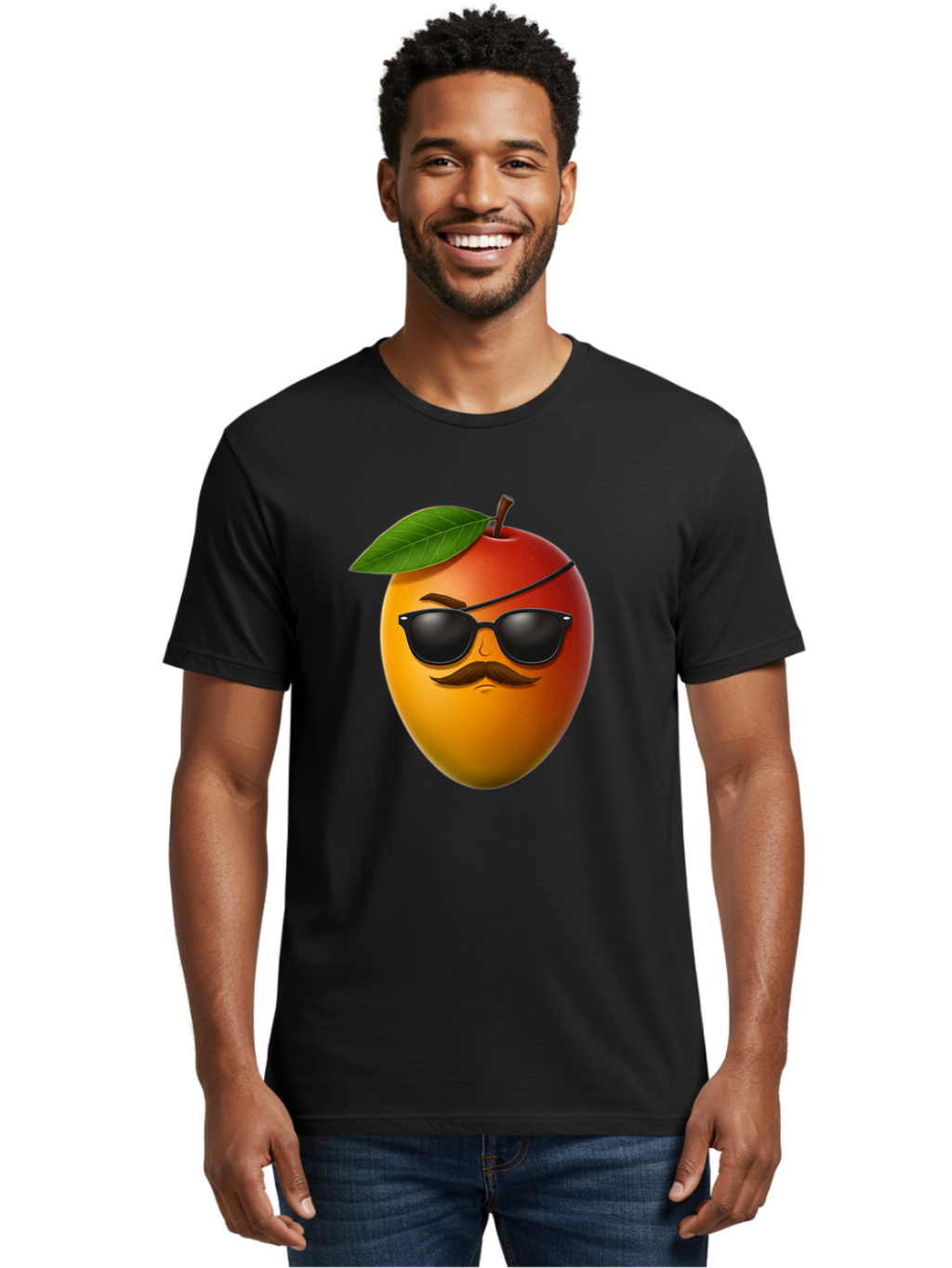 Mango Men'S Graphic Tee, 100% Cotton, Comfortable Casual Summer Wear, Machine Washable, Mango With Sunglasses, Cartoon Mango, Mango Emoji, Cool Mango, Mango With Mustache, Funny Fruit, Vibrant Colors, Playful Character, Quirky Illustration, Bac171