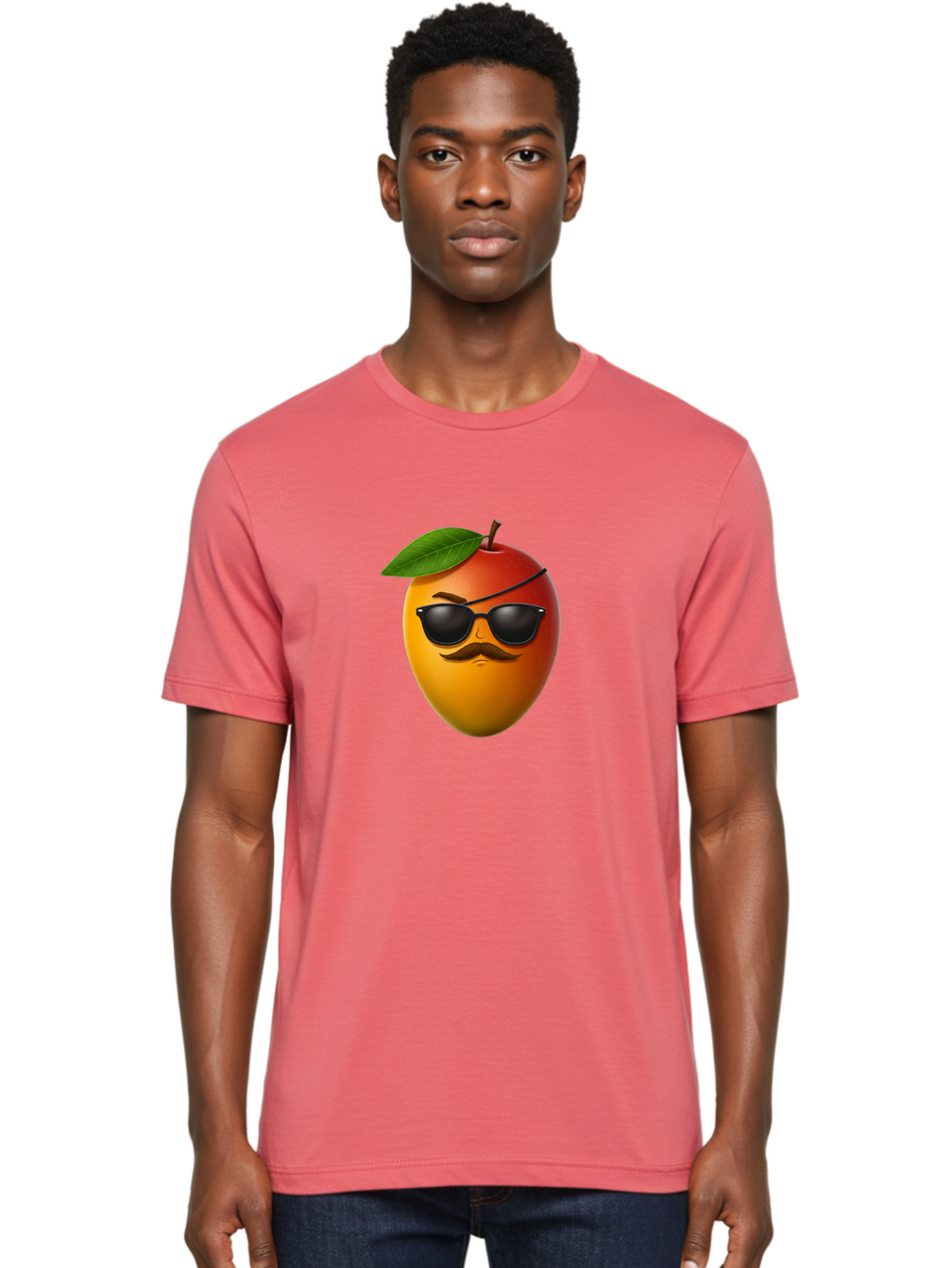 Mango Men'S Graphic Tee, 100% Cotton, Comfortable Casual Summer Wear, Machine Washable, Mango With Sunglasses, Cartoon Mango, Mango Emoji, Cool Mango, Mango With Mustache, Funny Fruit, Vibrant Colors, Playful Character, Quirky Illustration, Bac171