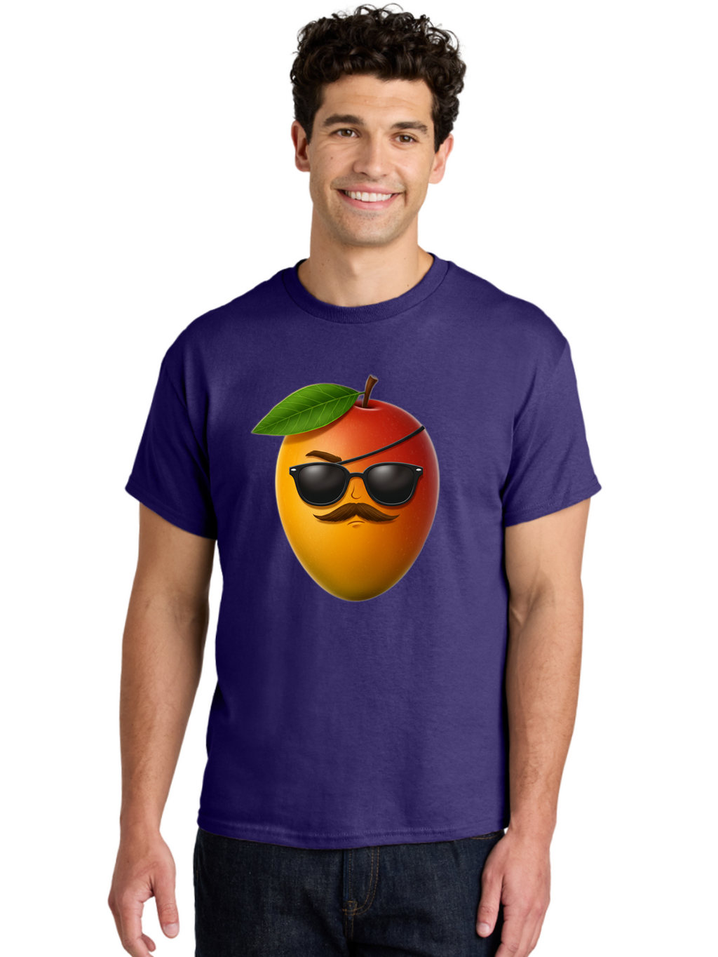 Mango Men'S Graphic Tee, 100% Cotton, Comfortable Casual Summer Wear, Machine Washable, Mango With Sunglasses, Cartoon Mango, Mango Emoji, Cool Mango, Mango With Mustache, Funny Fruit, Vibrant Colors, Playful Character, Quirky Illustration, Bac171