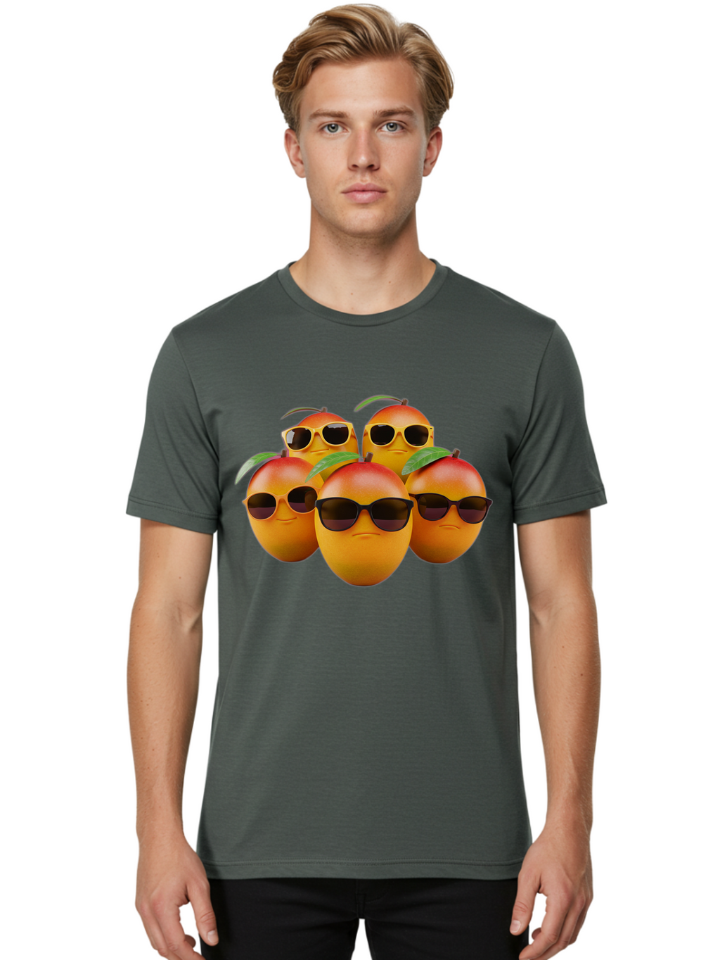 Mangoes-With-Sunglasses Men'S Graphic Tee, 100% Cotton, Comfortable Casual Summer Wear, Machine Washable, Mangoes Wearing Sunglasses, Cool Fruit, Summer Vibes, Cartoon Characters, Funny Faces, Vibrant Colors, Playful Design, Tropical Feel Bac172