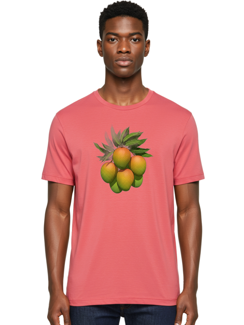 Mangoes Men'S Graphic Tee, 100% Cotton, Comfortable Casual Summer Wear, Machine Washable, Mangoes With Leaves, Tropical Fruit, Exotic Fruit, Fruit Cluster, Yellow-Orange Fruit, Green Leaves, Fruit Texture, Fruit Leaves, Vibrant Fruit Bac173