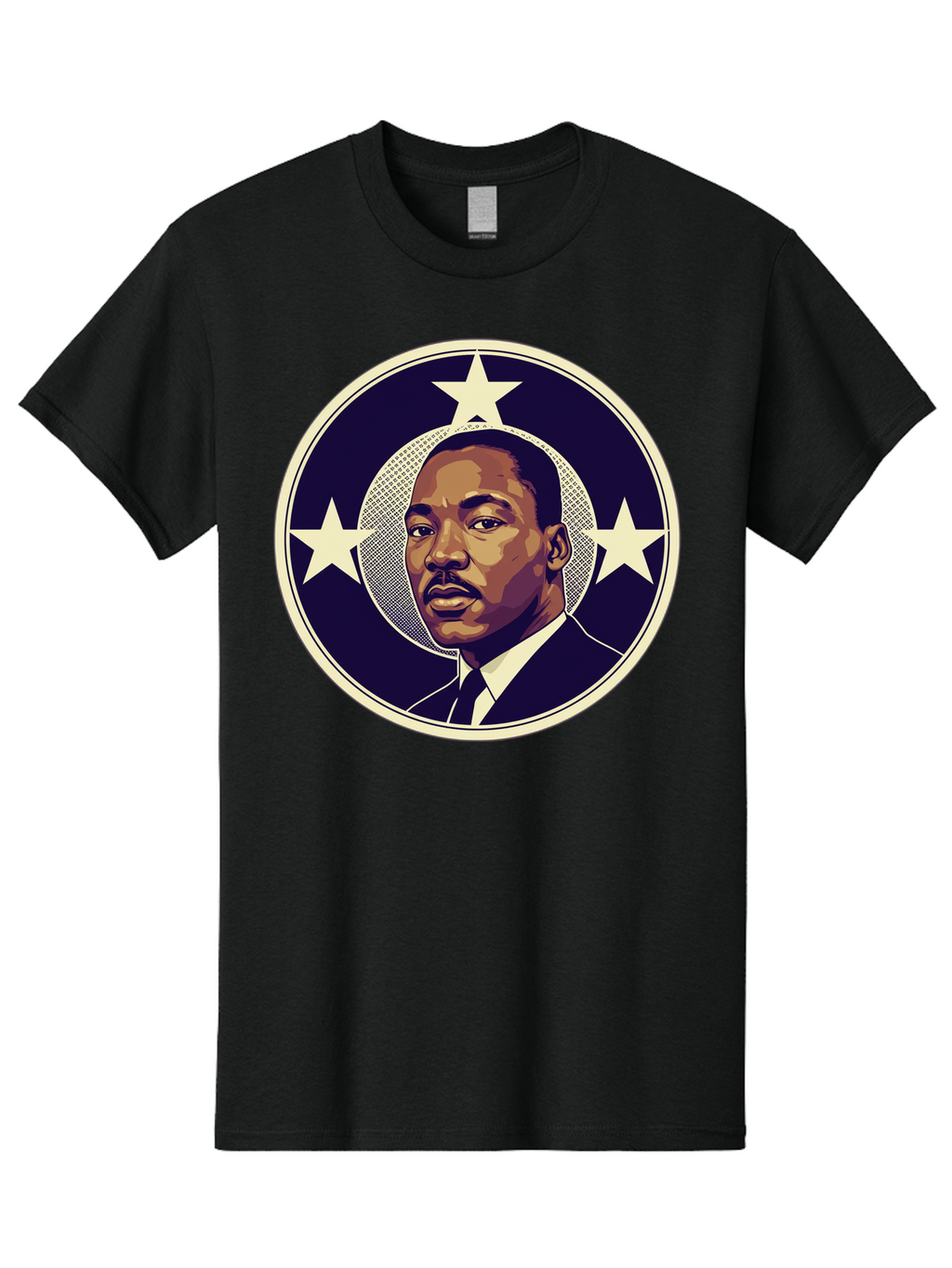Martin-Luther-King-Jr-1 Men'S Graphic Tee, 100% Cotton, Comfortable Casual Summer Wear, Machine Washable, Martin Luther King Jr. Portrait, Civil Rights Leader, Three Stars, Circular Frame, Vintage Design, Iconic Figure, Inspirational Leader, Bac175