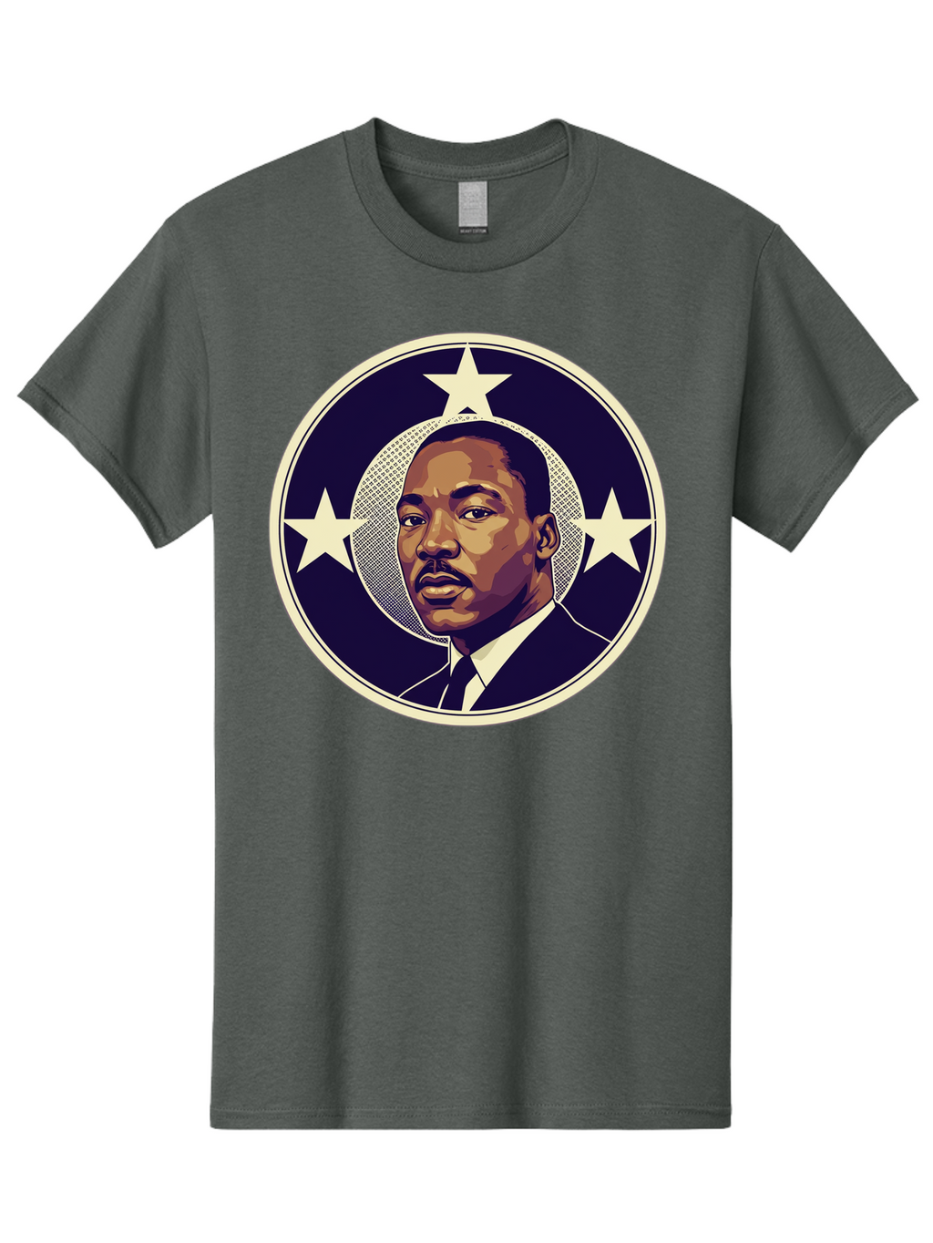Martin-Luther-King-Jr-1 Men'S Graphic Tee, 100% Cotton, Comfortable Casual Summer Wear, Machine Washable, Martin Luther King Jr. Portrait, Civil Rights Leader, Three Stars, Circular Frame, Vintage Design, Iconic Figure, Inspirational Leader, Bac175