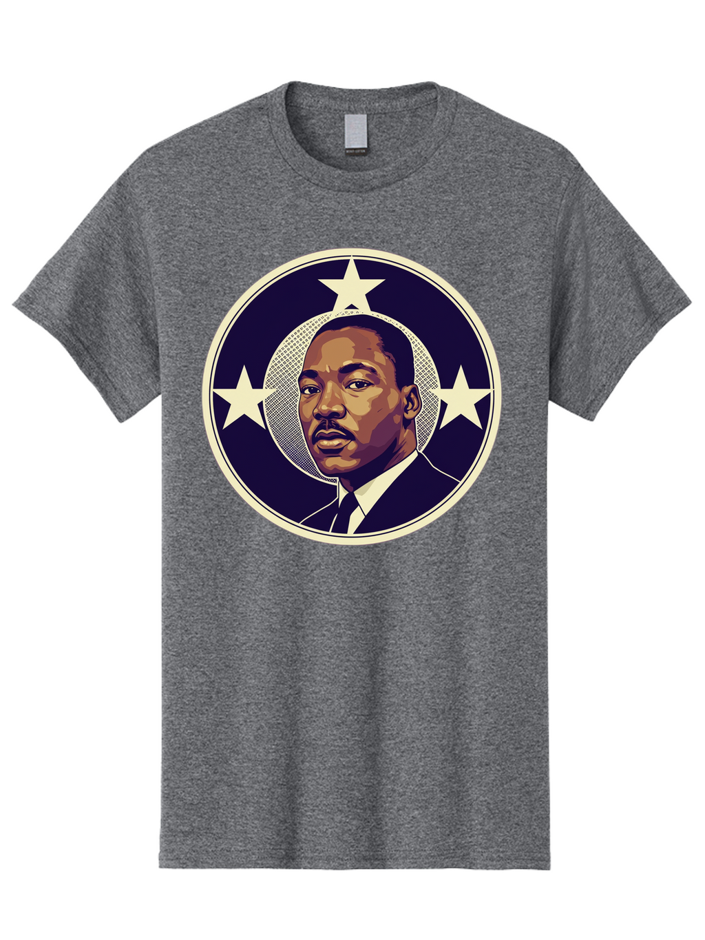 Martin-Luther-King-Jr-1 Men'S Graphic Tee, 100% Cotton, Comfortable Casual Summer Wear, Machine Washable, Martin Luther King Jr. Portrait, Civil Rights Leader, Three Stars, Circular Frame, Vintage Design, Iconic Figure, Inspirational Leader, Bac175