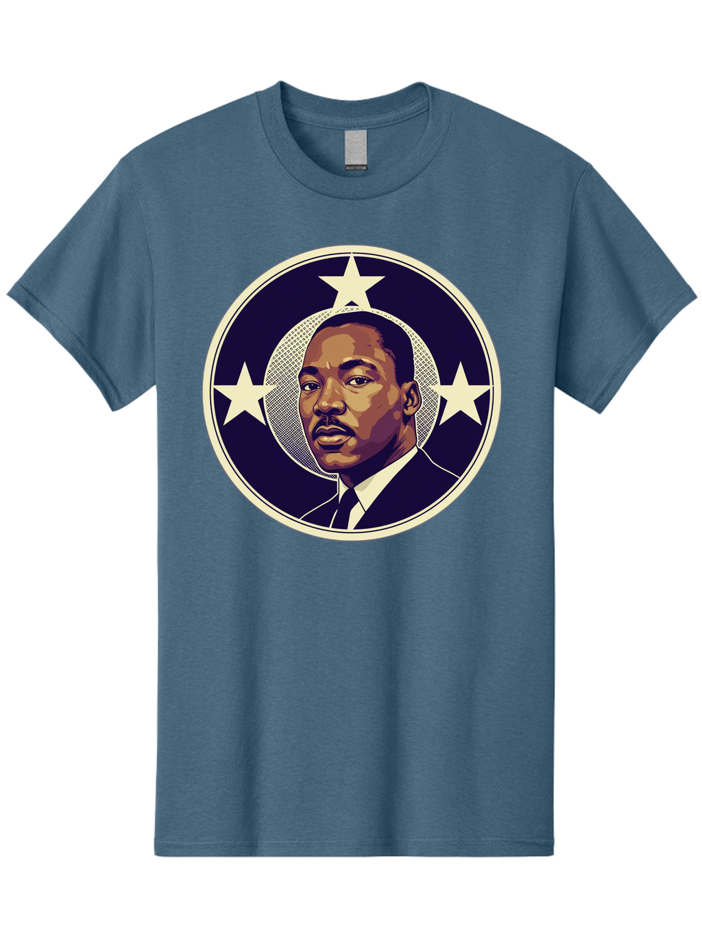 Martin-Luther-King-Jr-1 Men'S Graphic Tee, 100% Cotton, Comfortable Casual Summer Wear, Machine Washable, Martin Luther King Jr. Portrait, Civil Rights Leader, Three Stars, Circular Frame, Vintage Design, Iconic Figure, Inspirational Leader, Bac175
