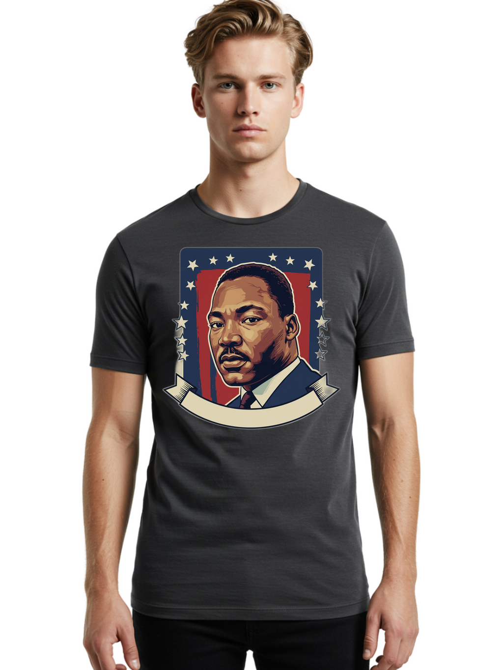Martin-Luther-King Men'S Graphic Tee, 100% Cotton, Comfortable Casual Summer Wear, Machine Washable, Martin Luther King Jr. Portrait, Civil Rights Leader, Patriotic Illustration, Red White And Blue, Stars And Stripes, Inspirational Quote, Bac180