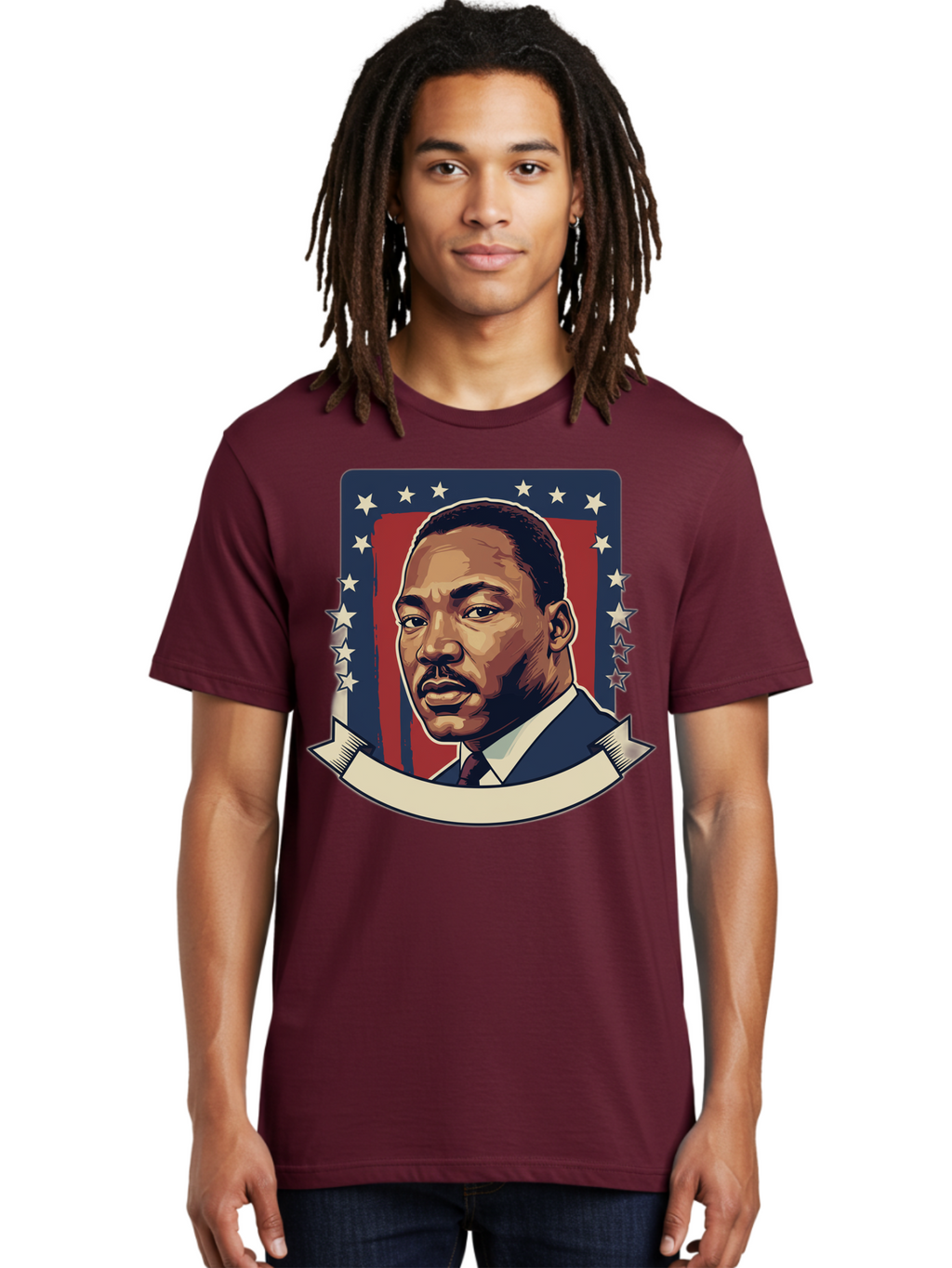 Martin-Luther-King Men'S Graphic Tee, 100% Cotton, Comfortable Casual Summer Wear, Machine Washable, Martin Luther King Jr. Portrait, Civil Rights Leader, Patriotic Illustration, Red White And Blue, Stars And Stripes, Inspirational Quote, Bac180