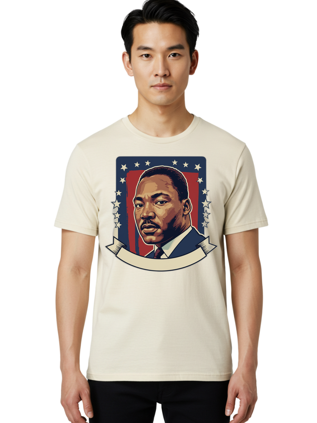 Martin-Luther-King Men'S Graphic Tee, 100% Cotton, Comfortable Casual Summer Wear, Machine Washable, Martin Luther King Jr. Portrait, Civil Rights Leader, Patriotic Illustration, Red White And Blue, Stars And Stripes, Inspirational Quote, Bac180