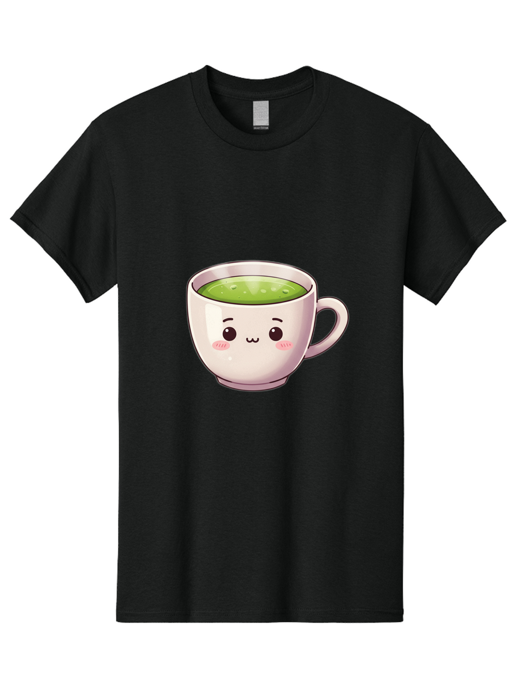 Matcha-Tea-Cup Men'S Graphic Tee, 100% Cotton, Comfortable Casual Summer Wear, Machine Washable, Matcha Tea, Cute Cartoon Character, Adorable Face, Kawaii Culture, Green Tea, Tea Time, Soothing Beverage, Lovely Design, Cheerful Expression Bac181