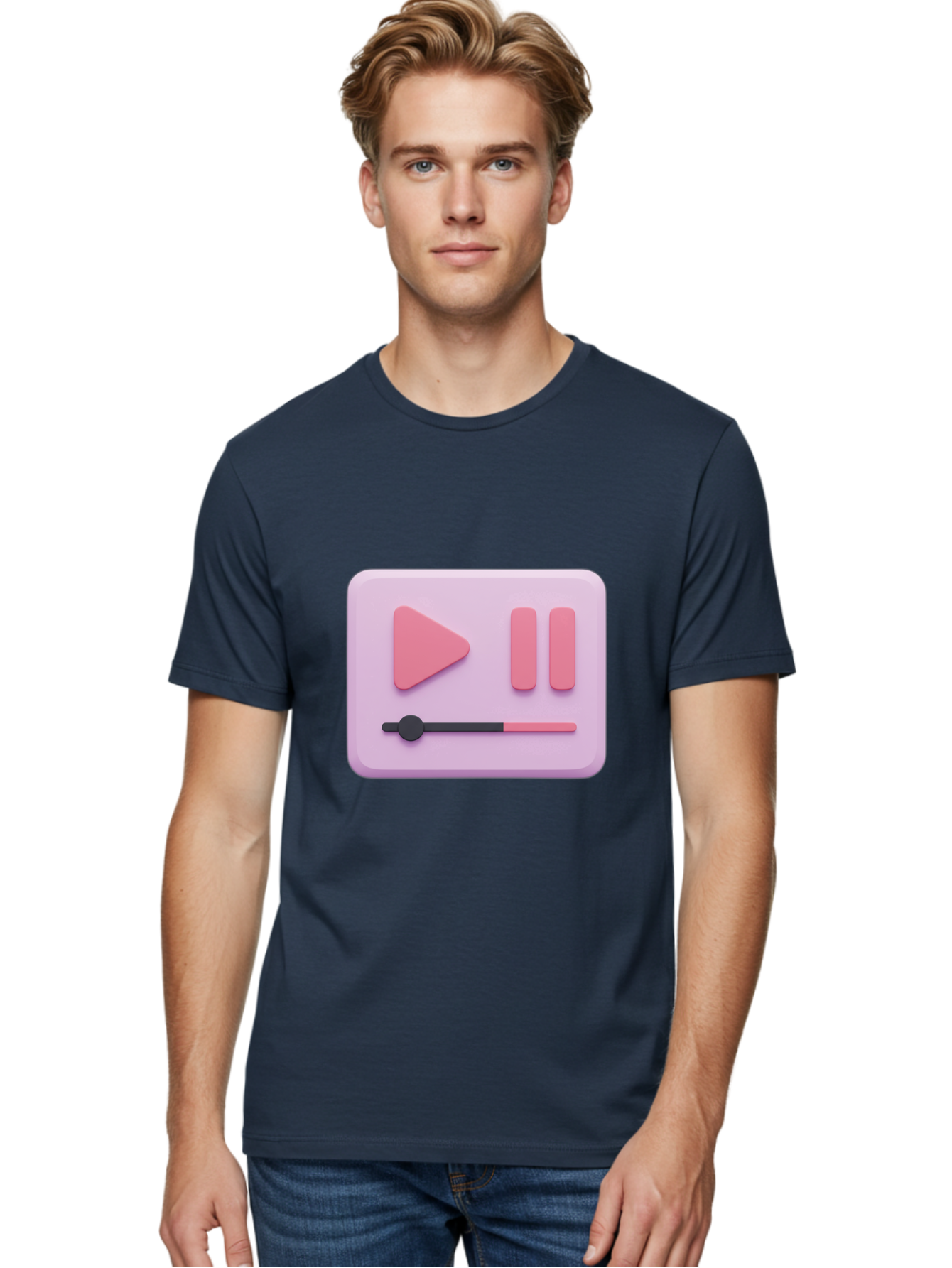 Media-Player-Ui Men'S Graphic Tee, 100% Cotton, Comfortable Casual Summer Wear, Machine Washable, Play Button, Pause Button, Volume Slider, Music Control, Media Player, Audio Playback Bac182