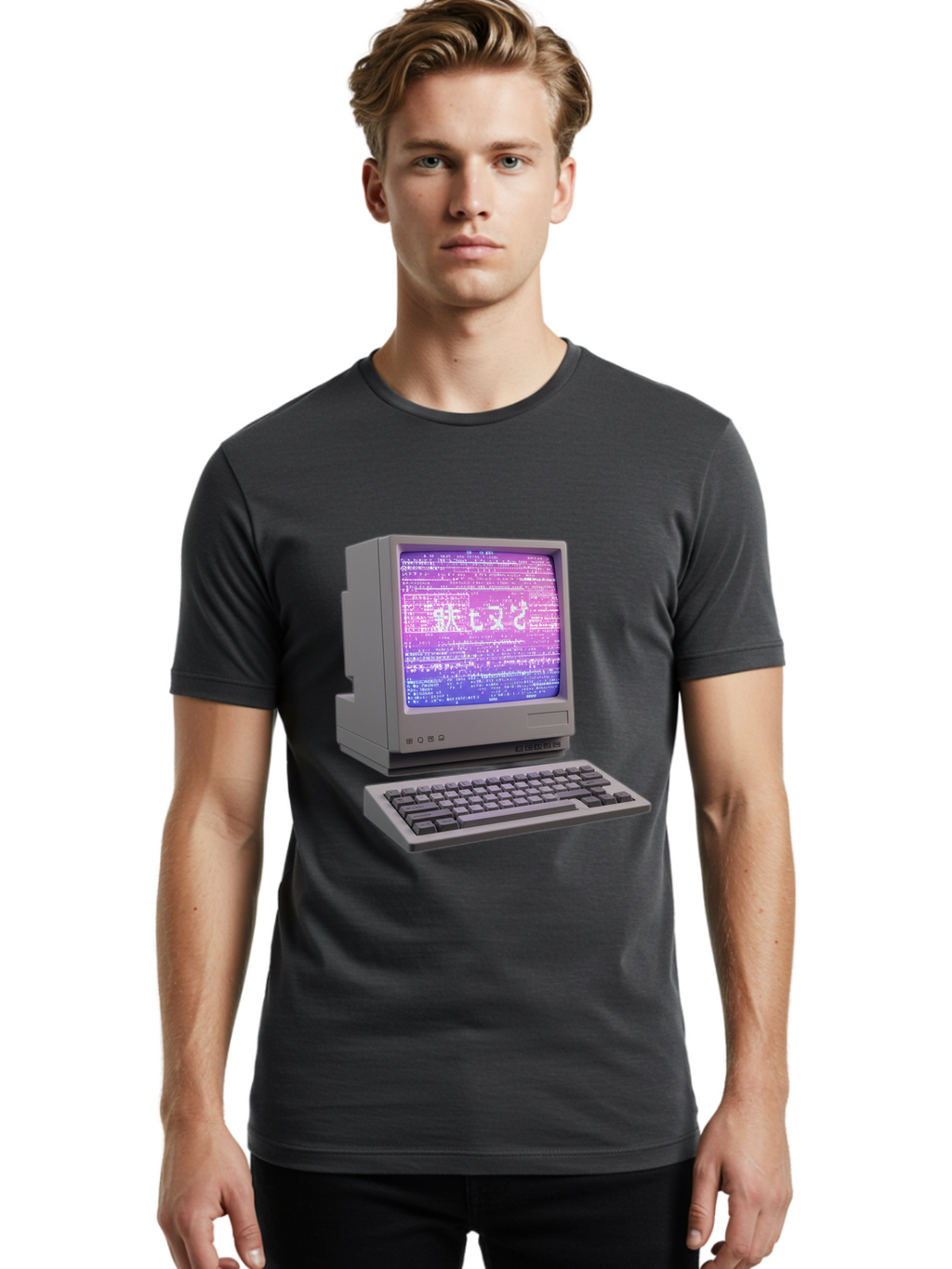 Meitu Men'S Graphic Tee, 100% Cotton, Comfortable Casual Summer Wear, Machine Washable, Vintage Computer, Old Technology, Retro Keyboard, Purple Screen, Binary Code, Old School, Obsolete Technology, Computer History, Tech Nostalgia, Pixel Art Bac183