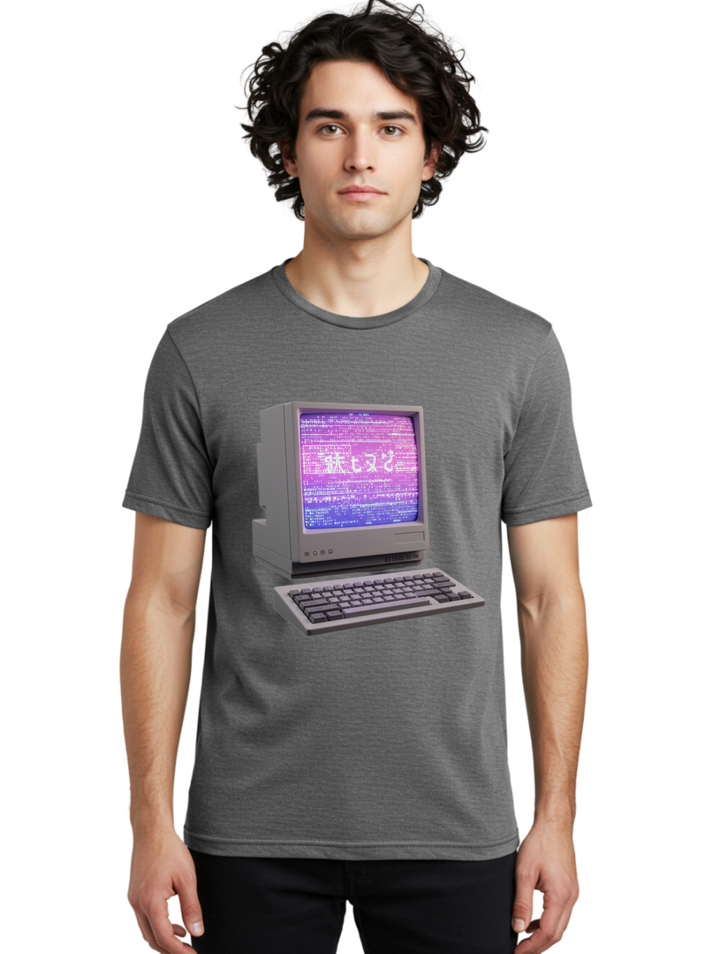 Meitu Men'S Graphic Tee, 100% Cotton, Comfortable Casual Summer Wear, Machine Washable, Vintage Computer, Old Technology, Retro Keyboard, Purple Screen, Binary Code, Old School, Obsolete Technology, Computer History, Tech Nostalgia, Pixel Art Bac183