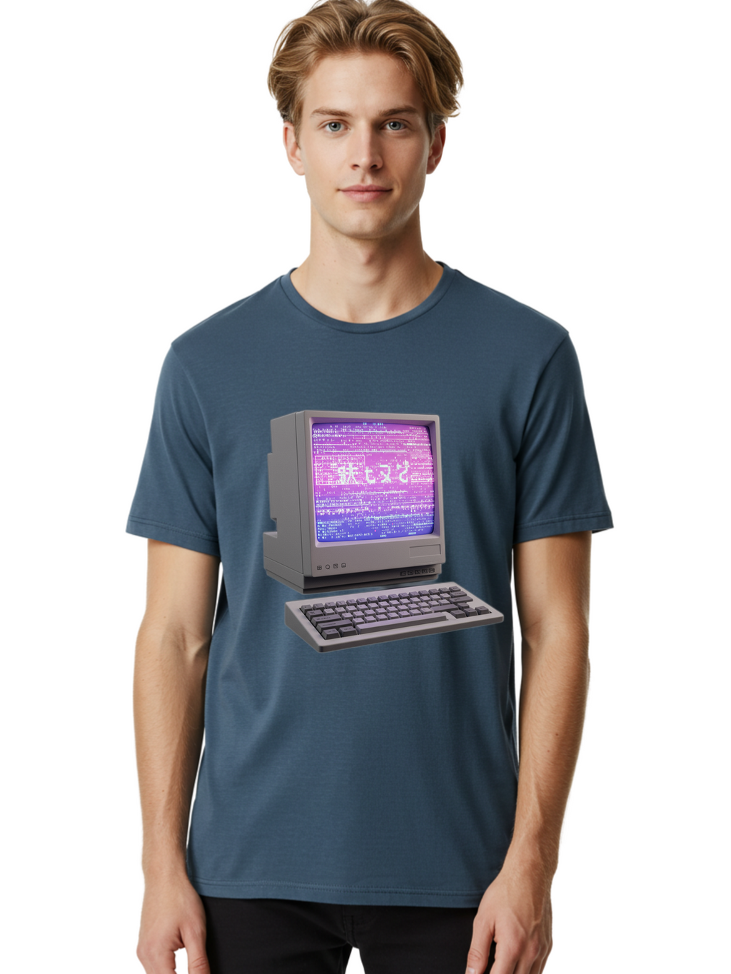 Meitu Men'S Graphic Tee, 100% Cotton, Comfortable Casual Summer Wear, Machine Washable, Vintage Computer, Old Technology, Retro Keyboard, Purple Screen, Binary Code, Old School, Obsolete Technology, Computer History, Tech Nostalgia, Pixel Art Bac183