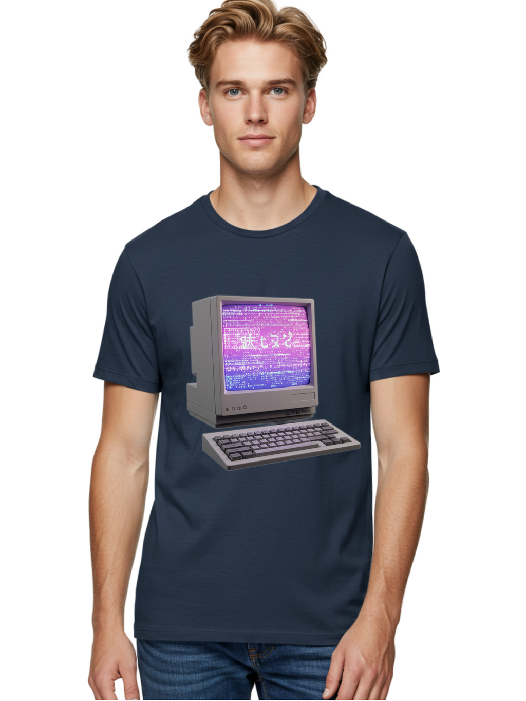 Meitu Men'S Graphic Tee, 100% Cotton, Comfortable Casual Summer Wear, Machine Washable, Vintage Computer, Old Technology, Retro Keyboard, Purple Screen, Binary Code, Old School, Obsolete Technology, Computer History, Tech Nostalgia, Pixel Art Bac183