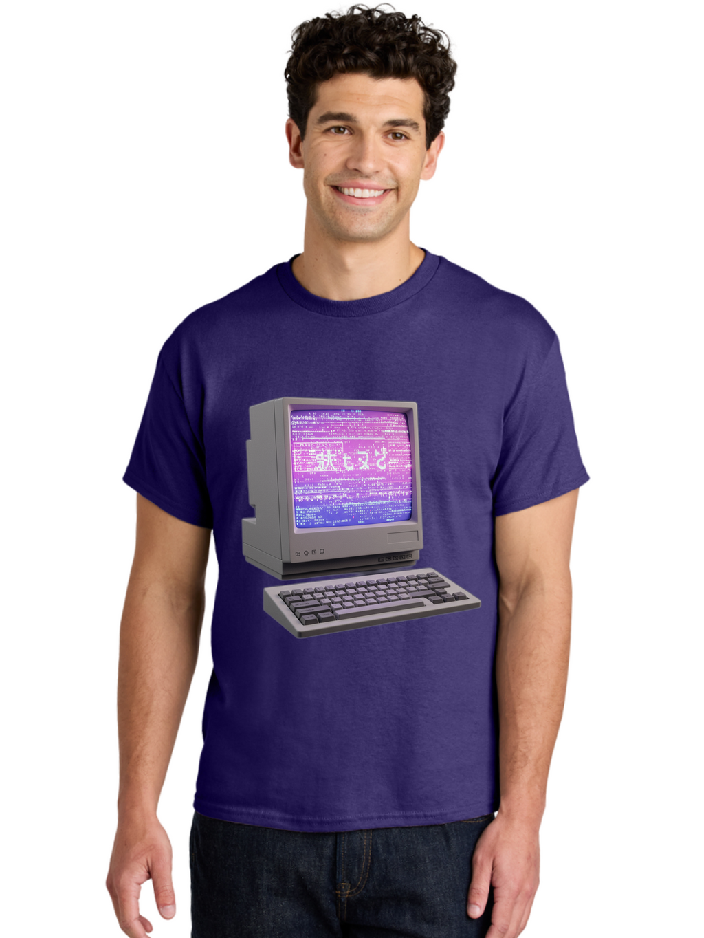 Meitu Men'S Graphic Tee, 100% Cotton, Comfortable Casual Summer Wear, Machine Washable, Vintage Computer, Old Technology, Retro Keyboard, Purple Screen, Binary Code, Old School, Obsolete Technology, Computer History, Tech Nostalgia, Pixel Art Bac183