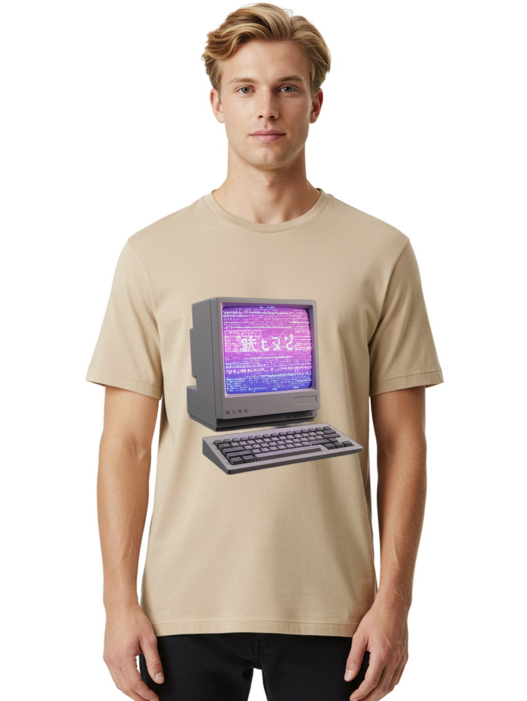 Meitu Men'S Graphic Tee, 100% Cotton, Comfortable Casual Summer Wear, Machine Washable, Vintage Computer, Old Technology, Retro Keyboard, Purple Screen, Binary Code, Old School, Obsolete Technology, Computer History, Tech Nostalgia, Pixel Art Bac183