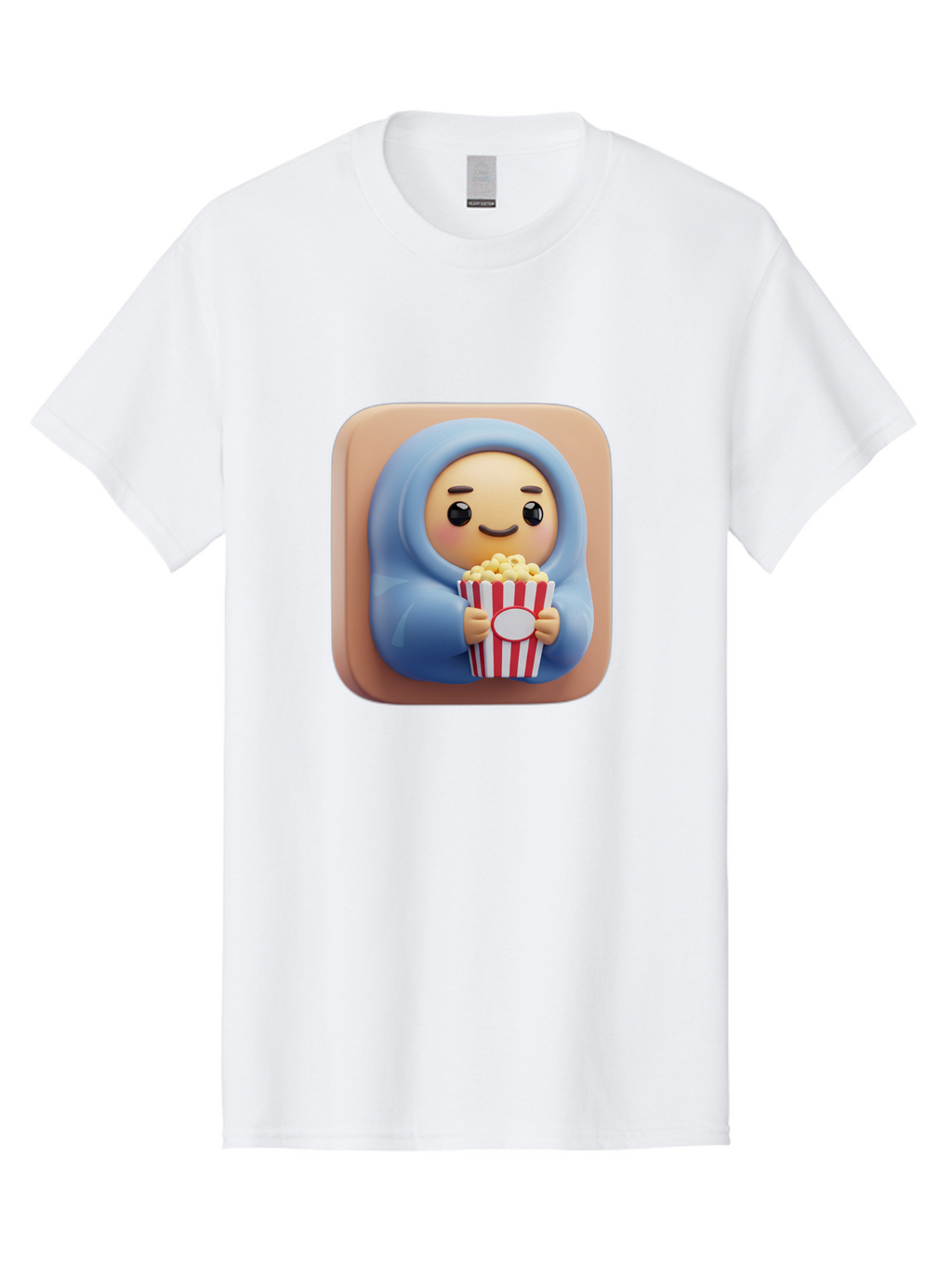 Melted-Face-Emoji Men'S Graphic Tee, 100% Cotton, Comfortable Casual Summer Wear, Machine Washable, Smiling Face, Happy Emoji, Popcorn Bucket, Red And White Stripes, Cartoon Character, Joyful Expression, Friendly Face, Fun Snack, Bac184