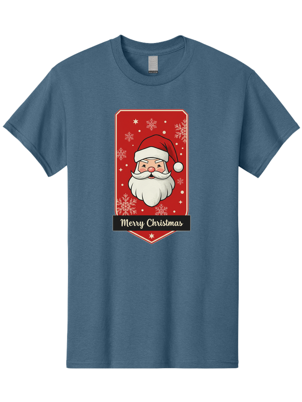 Merry-Christmas-Santa Men'S Graphic Tee, 100% Cotton, Comfortable Casual Summer Wear, Machine Washable, Christmas Badge, Merry Christmas, Santa Claus, Festive Design, Holiday Greeting, Cartoon Santa, Red And White, Snowflakes, Bac187