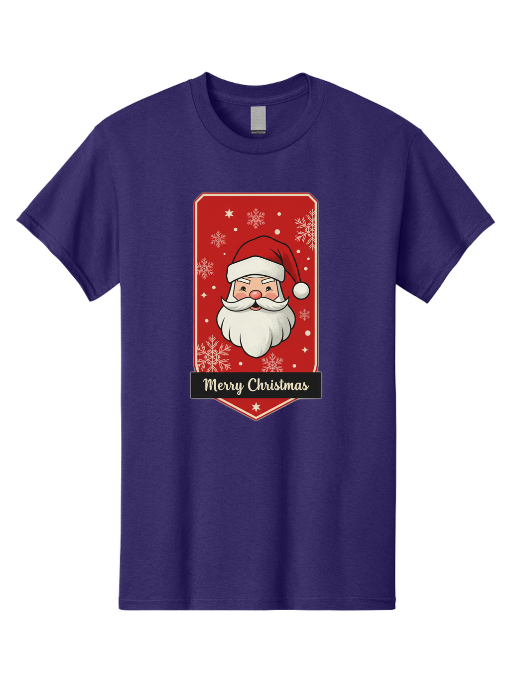 Merry-Christmas-Santa Men'S Graphic Tee, 100% Cotton, Comfortable Casual Summer Wear, Machine Washable, Christmas Badge, Merry Christmas, Santa Claus, Festive Design, Holiday Greeting, Cartoon Santa, Red And White, Snowflakes, Bac187