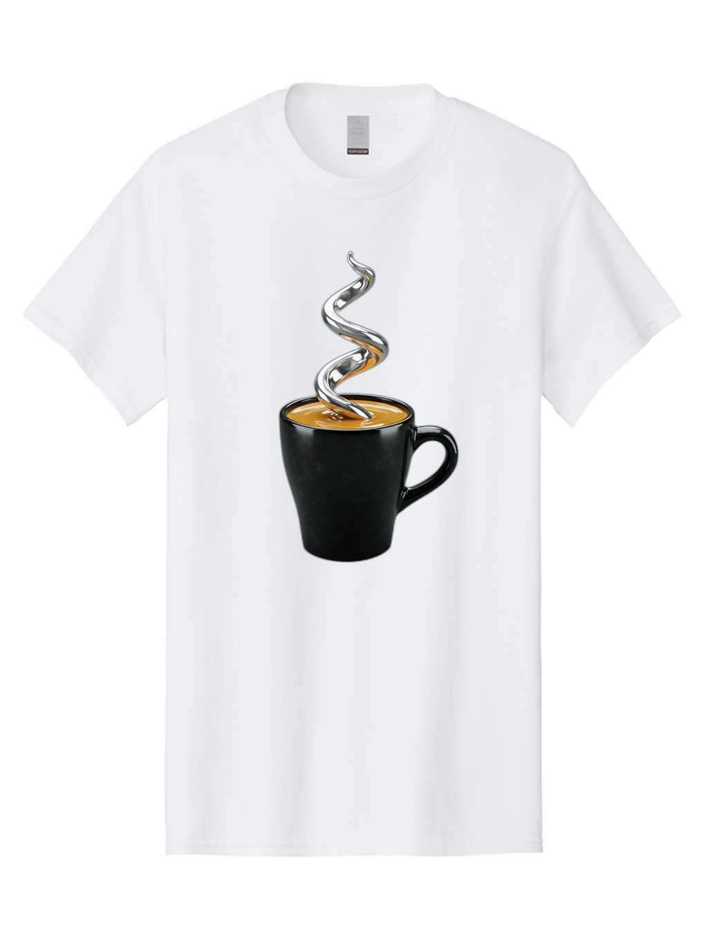 Metal-Steam-Coffee Men'S Graphic Tee, 100% Cotton, Comfortable Casual Summer Wear, Machine Washable, Coffee Cup, Black Mug, Brown Coffee, Spiral Steam, Silver Steam, Morning Coffee, Coffee Break, Hot Coffee, Caffeine Boost Bac188