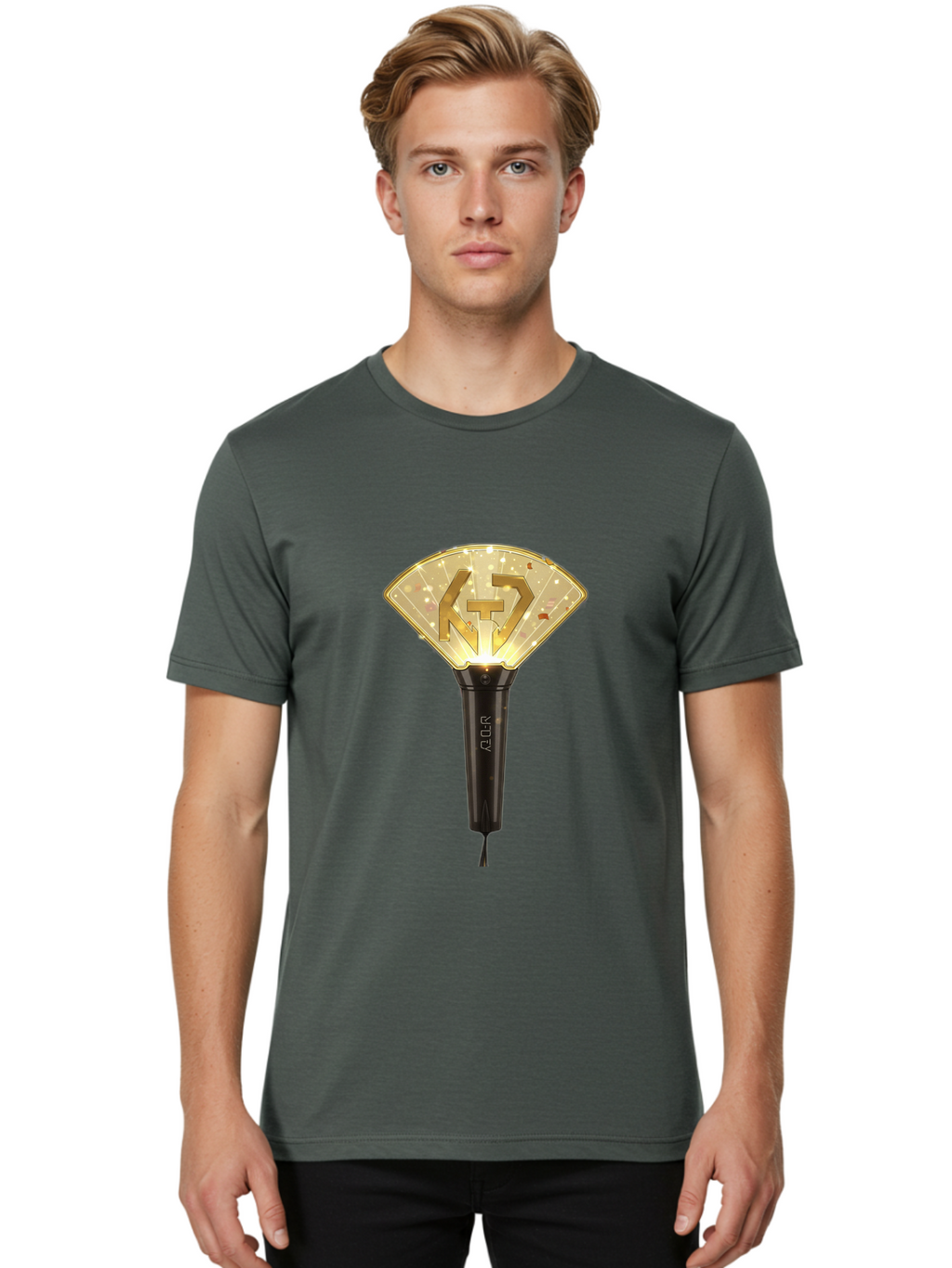 Nct-Lightstick Men'S Graphic Tee, 100% Cotton, Comfortable Casual Summer Wear, Machine Washable, K-Pop Merchandise, Nct Lightstick, Fan Light, Concert Accessory, Novelty Item, Collectible, Black Handle, Lit Top, Gold Logo, Fan Club Gear Bac194