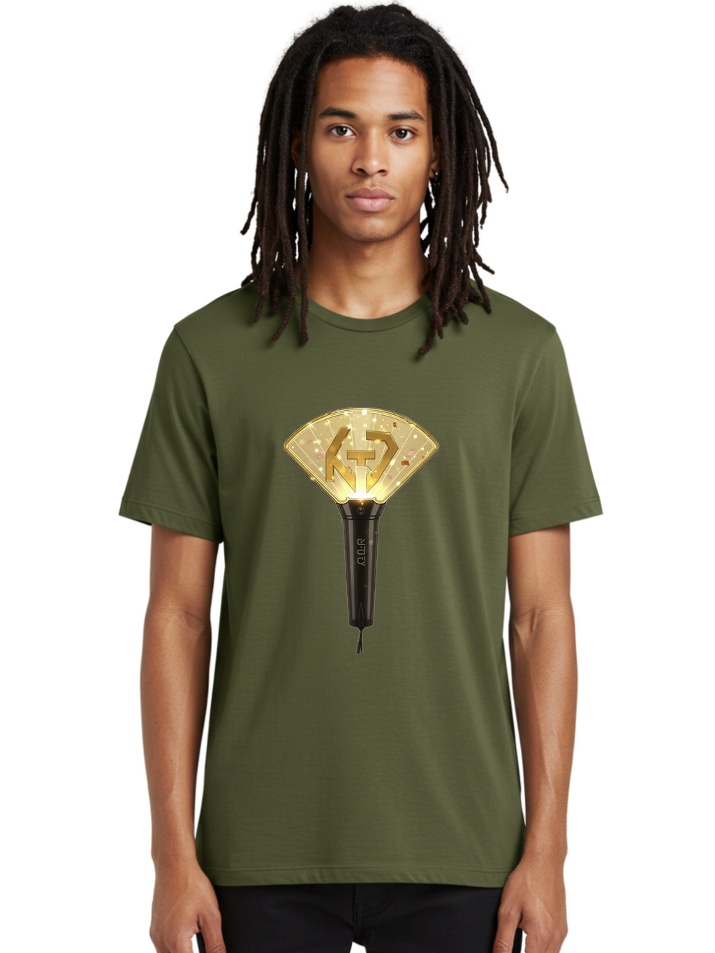 Nct-Lightstick Men'S Graphic Tee, 100% Cotton, Comfortable Casual Summer Wear, Machine Washable, K-Pop Merchandise, Nct Lightstick, Fan Light, Concert Accessory, Novelty Item, Collectible, Black Handle, Lit Top, Gold Logo, Fan Club Gear Bac194