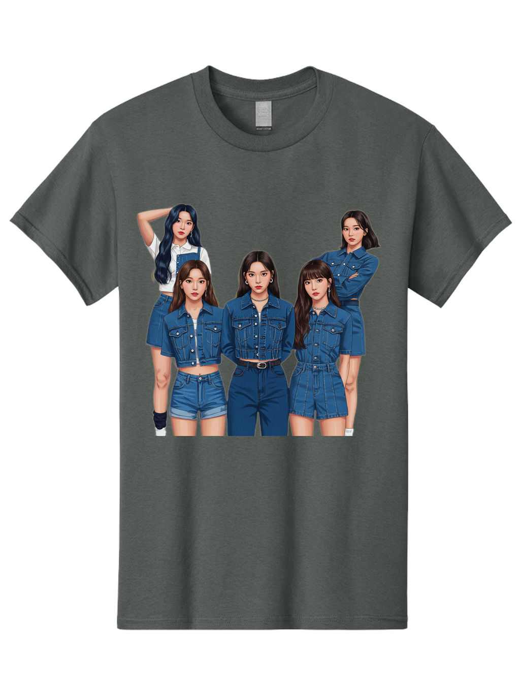 Newjeans-Group-Shot Men'S Graphic Tee, 100% Cotton, Comfortable Casual Summer Wear, Machine Washable, Newjeans K-Pop Group, Five Members, Denim Outfits, Casual Style, Fashion Icons, Group Portrait, K-Pop Fashion, Trendy Clothing, Long Hair, Bac197