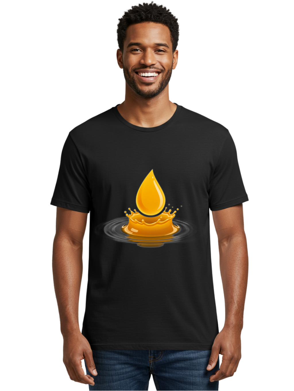 Oil-Drop-Splash Men'S Graphic Tee, 100% Cotton, Comfortable Casual Summer Wear, Machine Washable, Oil Droplet, Splash Effect, Ripple, Drop Of Oil, Brown Liquid, Abstract Design, Modern Art, Digital Illustration, Fluid Dynamics, Shiny Surface Bac199