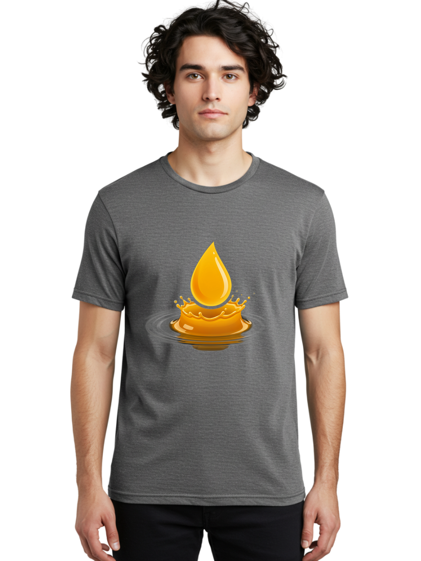 Oil-Drop-Splash Men'S Graphic Tee, 100% Cotton, Comfortable Casual Summer Wear, Machine Washable, Oil Droplet, Splash Effect, Ripple, Drop Of Oil, Brown Liquid, Abstract Design, Modern Art, Digital Illustration, Fluid Dynamics, Shiny Surface Bac199