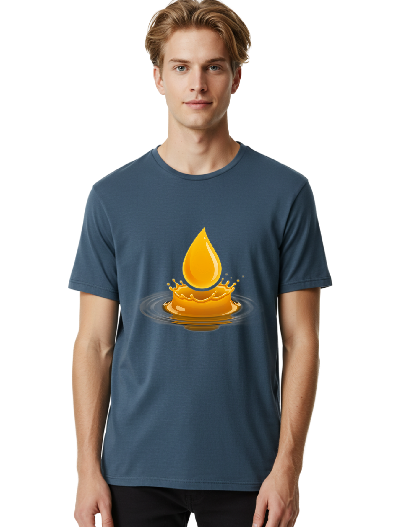 Oil-Drop-Splash Men'S Graphic Tee, 100% Cotton, Comfortable Casual Summer Wear, Machine Washable, Oil Droplet, Splash Effect, Ripple, Drop Of Oil, Brown Liquid, Abstract Design, Modern Art, Digital Illustration, Fluid Dynamics, Shiny Surface Bac199