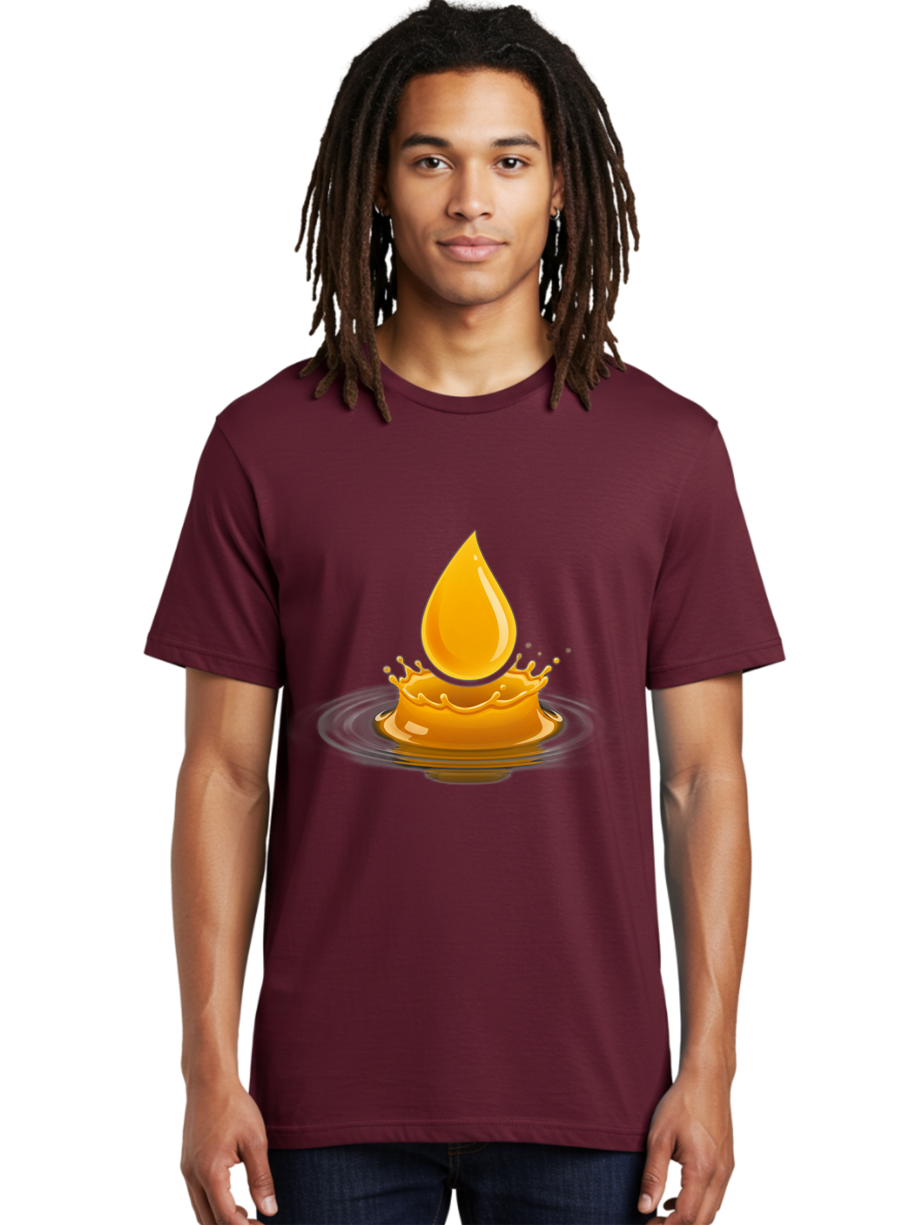 Oil-Drop-Splash Men'S Graphic Tee, 100% Cotton, Comfortable Casual Summer Wear, Machine Washable, Oil Droplet, Splash Effect, Ripple, Drop Of Oil, Brown Liquid, Abstract Design, Modern Art, Digital Illustration, Fluid Dynamics, Shiny Surface Bac199