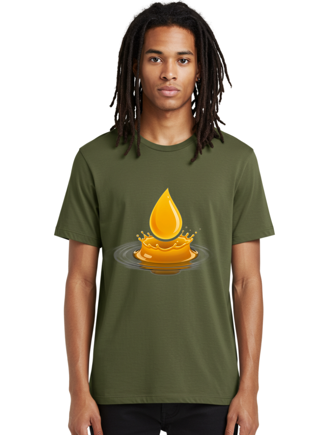 Oil-Drop-Splash Men'S Graphic Tee, 100% Cotton, Comfortable Casual Summer Wear, Machine Washable, Oil Droplet, Splash Effect, Ripple, Drop Of Oil, Brown Liquid, Abstract Design, Modern Art, Digital Illustration, Fluid Dynamics, Shiny Surface Bac199
