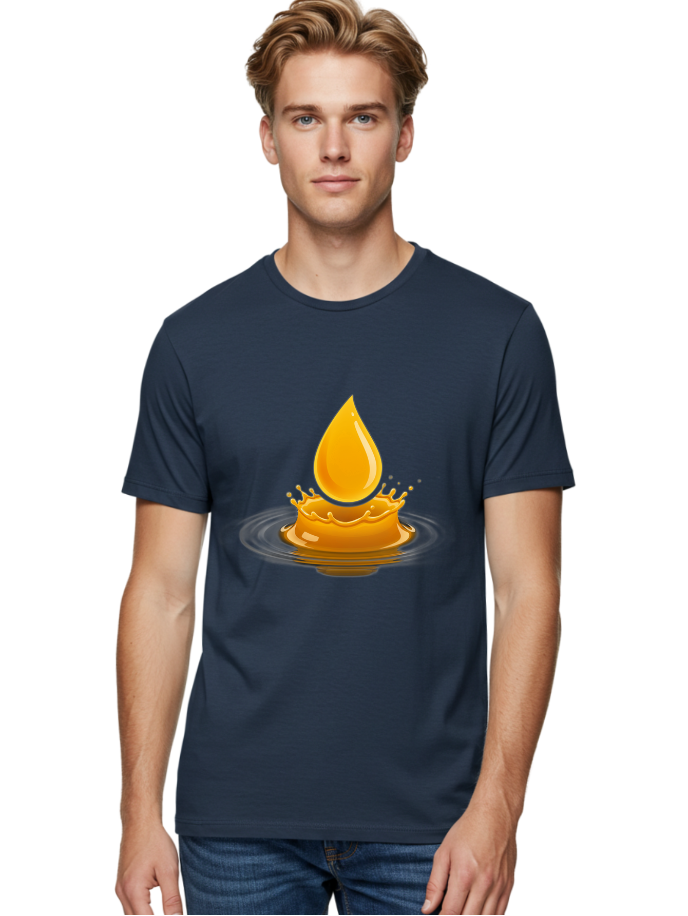 Oil-Drop-Splash Men'S Graphic Tee, 100% Cotton, Comfortable Casual Summer Wear, Machine Washable, Oil Droplet, Splash Effect, Ripple, Drop Of Oil, Brown Liquid, Abstract Design, Modern Art, Digital Illustration, Fluid Dynamics, Shiny Surface Bac199